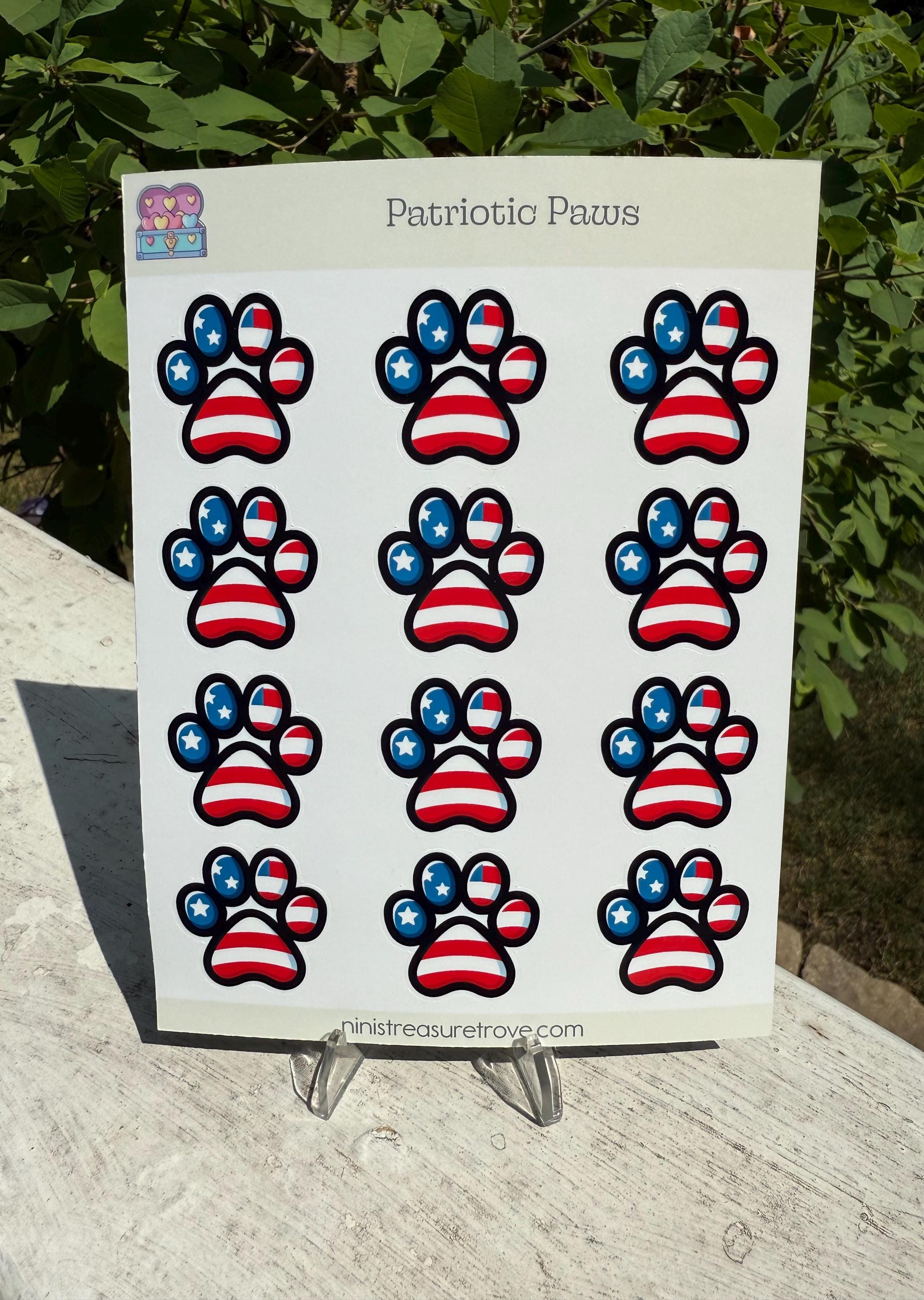 Patriotic Red, White & Blue Paws Sticker Sheet