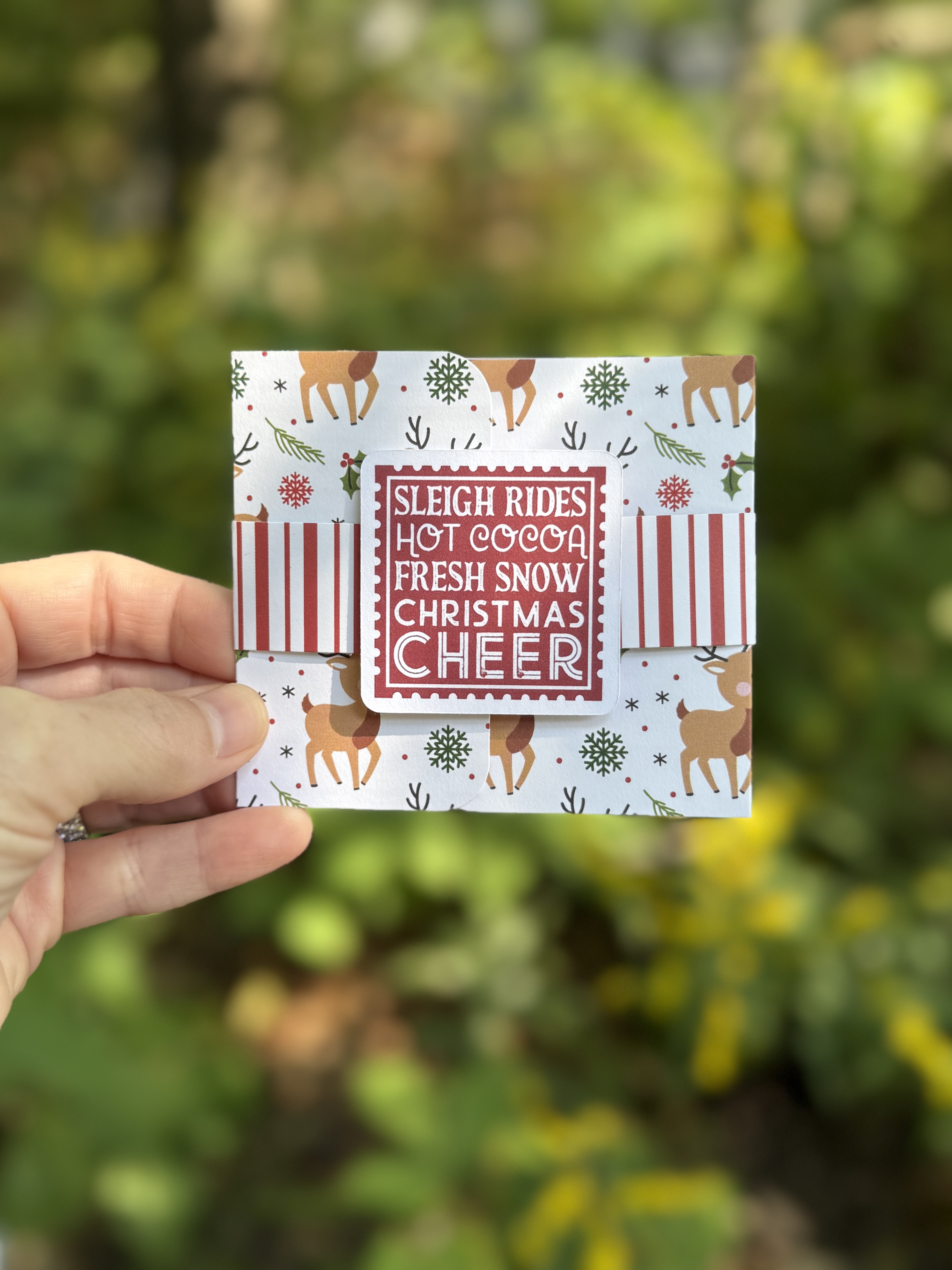 Christmas Cheer Handmade Gift Card Holder – Holiday Card with Ornament Option