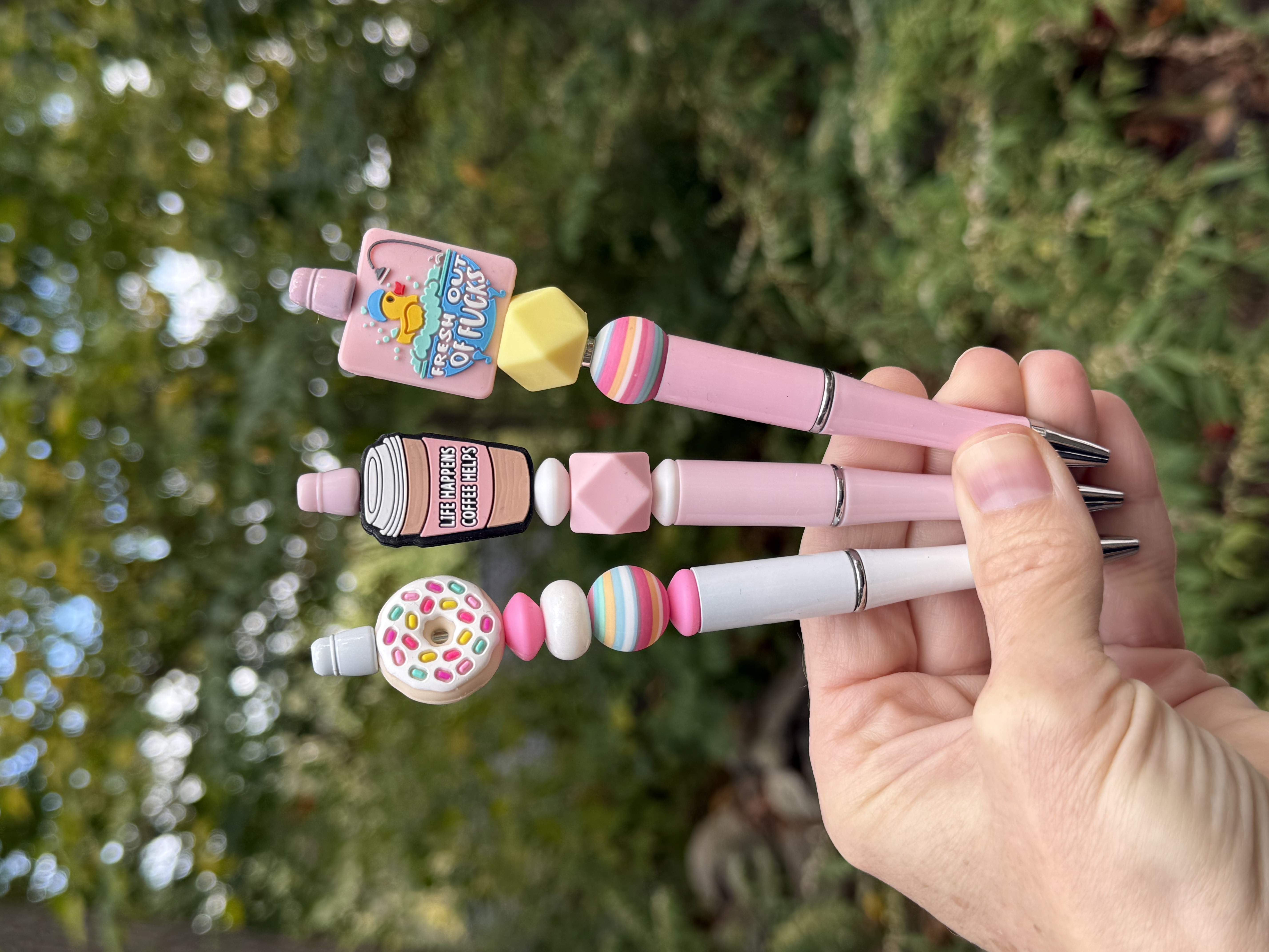 Pretty in Pink Hand-Beaded Pens – 6” Refillable Black Ink Pen with Silicone Focal Beads | Fun Office Gifts, Teacher Gifts, or Stocking Stuffers