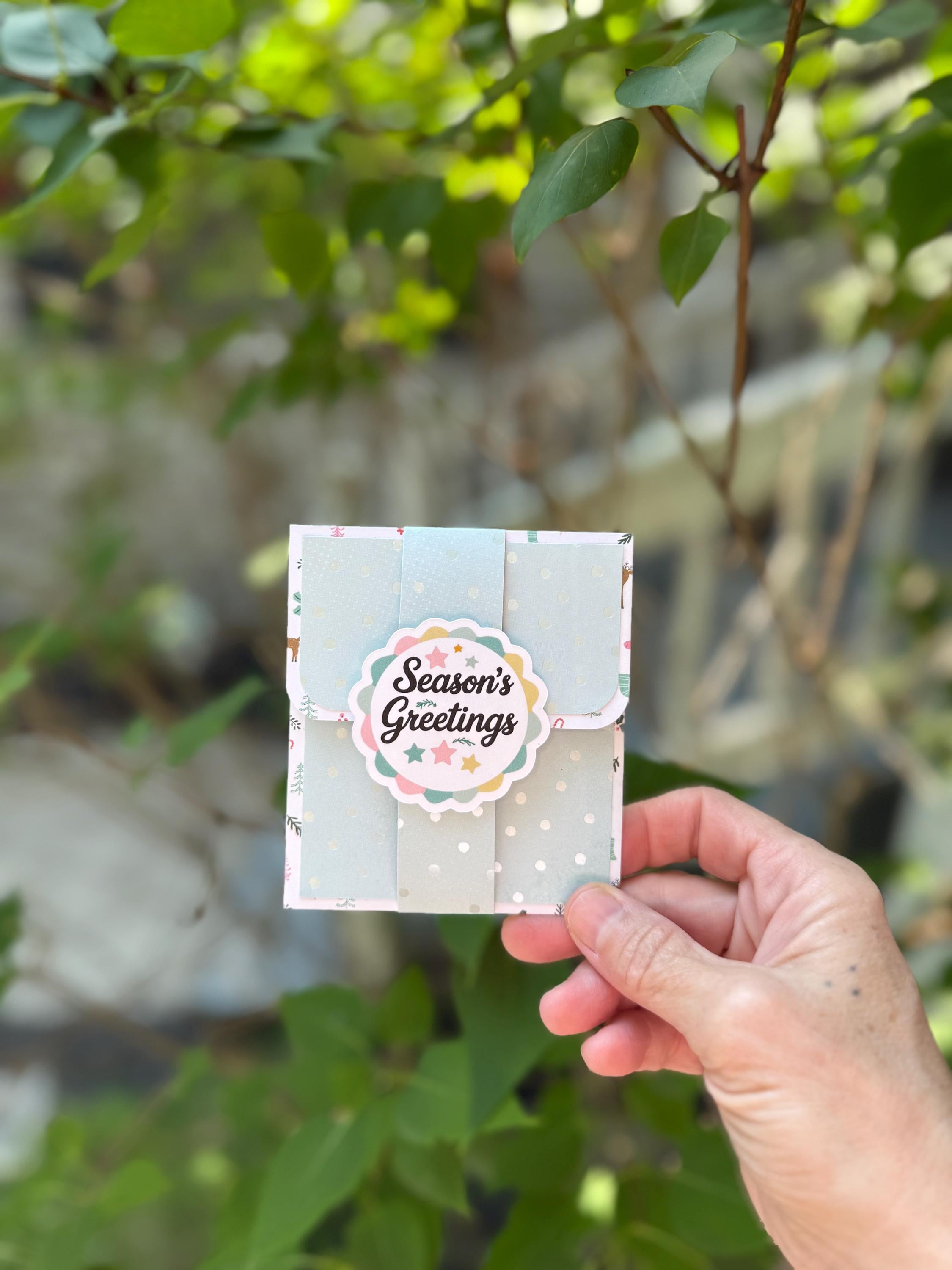 Season’s Greetings Handmade Gift Card Holder, With or Without Ornament Hanger