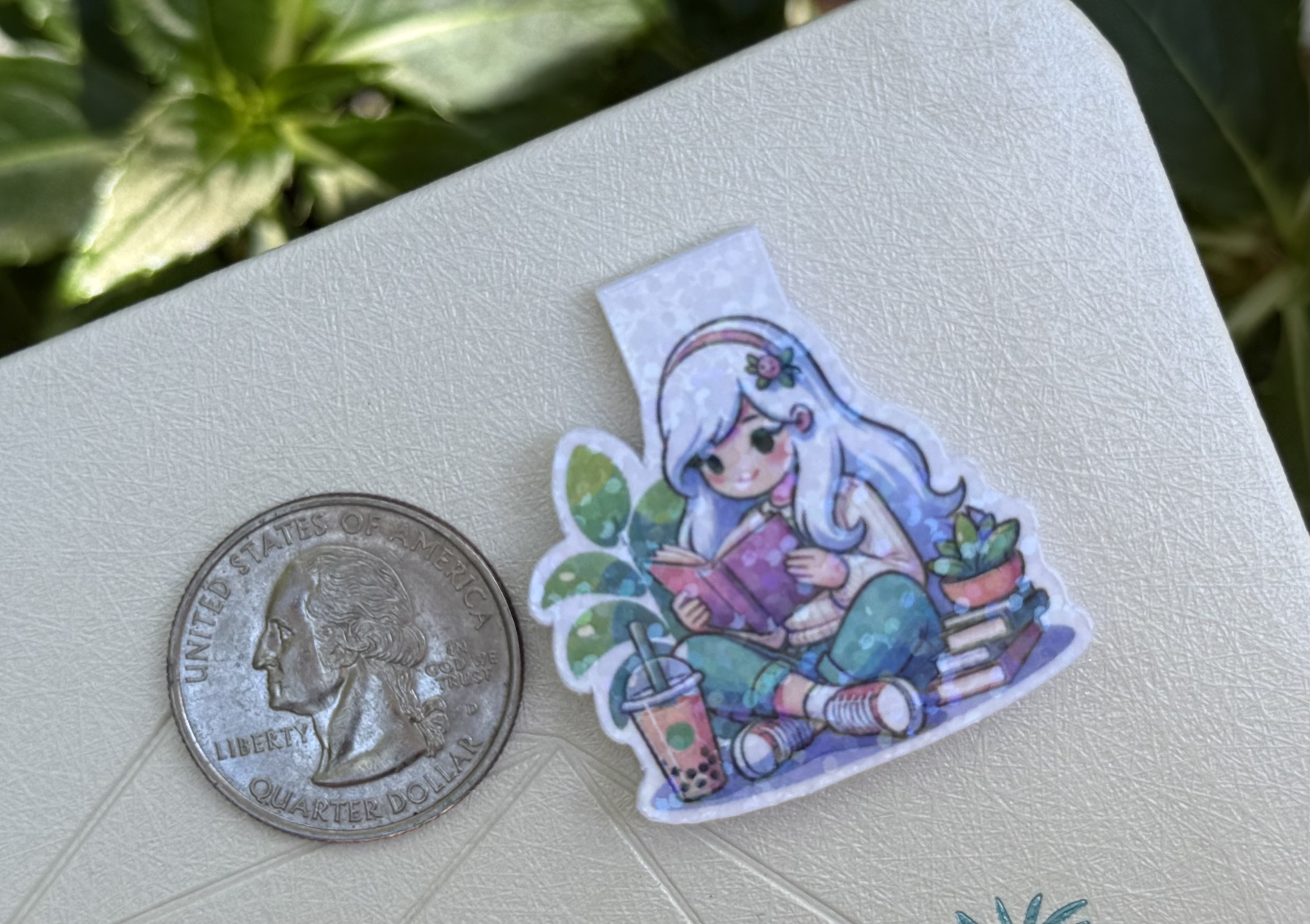 Reading Boba Lover Mini-Marks™ Miniature Magnetic Bookmark – Cute Kawaii Girl Design  