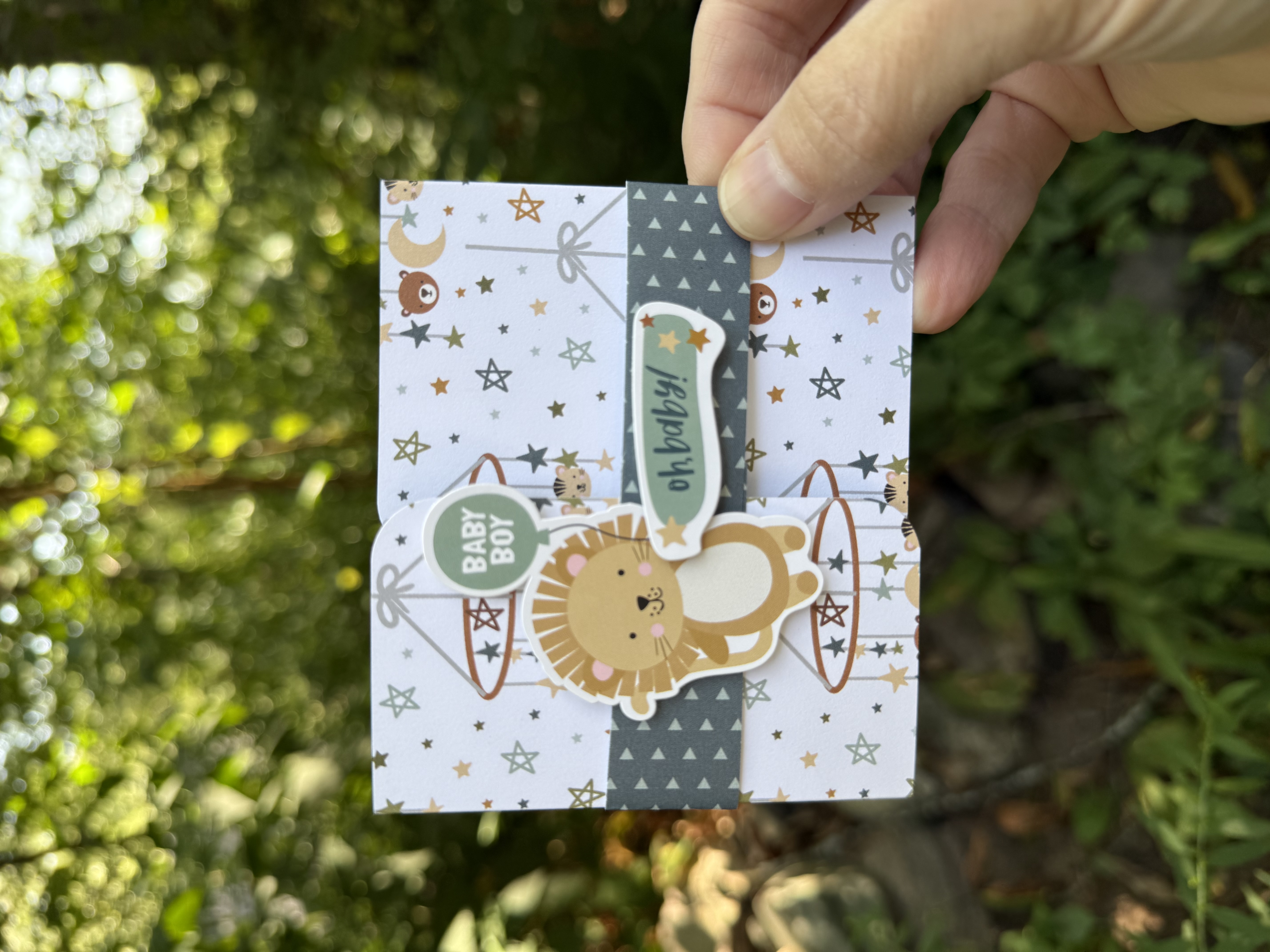 Baby Boy Gift Card Holder with Pocket & Note Card – Handmade Baby Shower Card