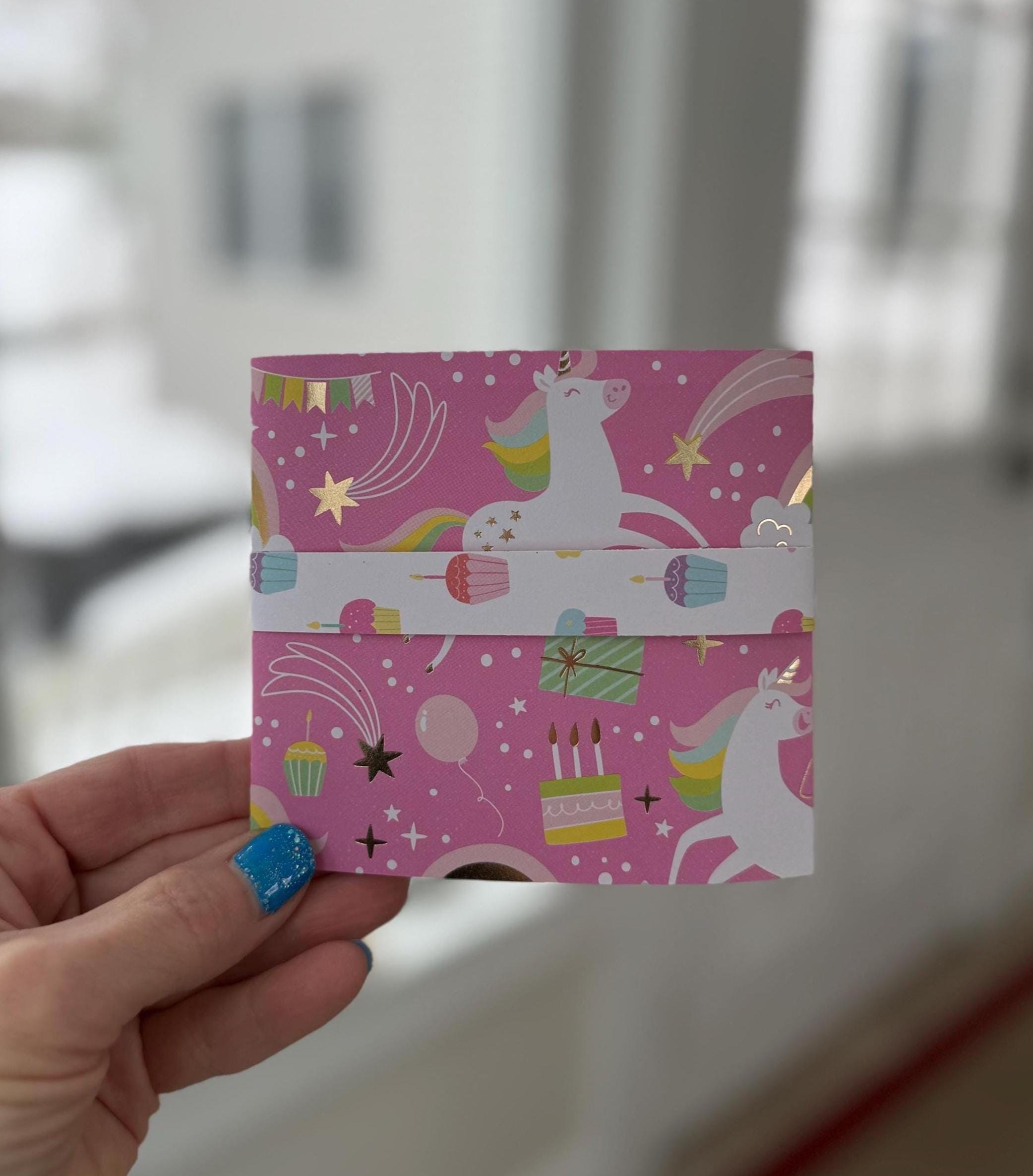 Handmade Unicorn Birthday Gift Card Holder with Pop-Up Gift Bag 