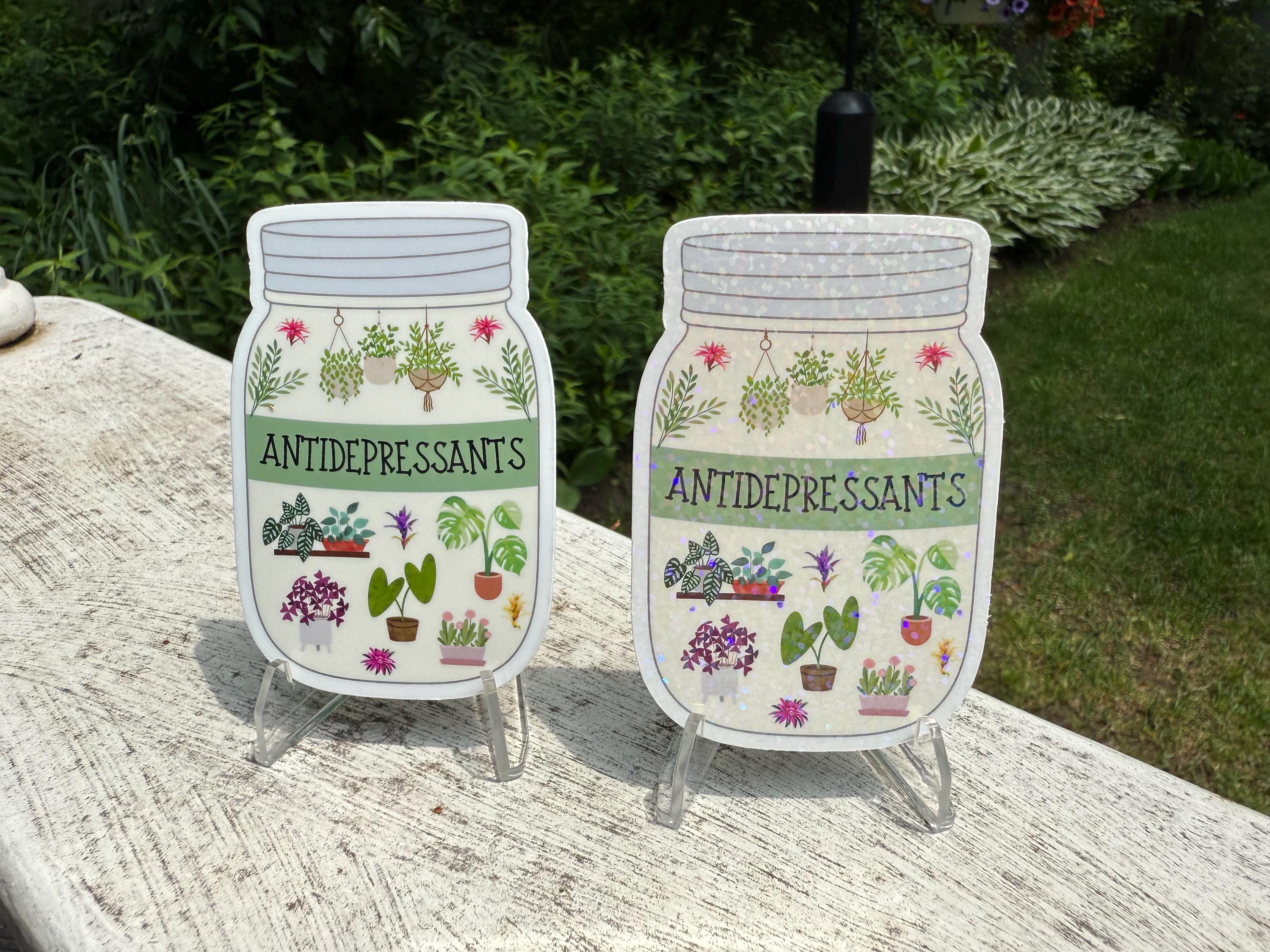 Plants RX Antidepressants Mason Jar Sticker
