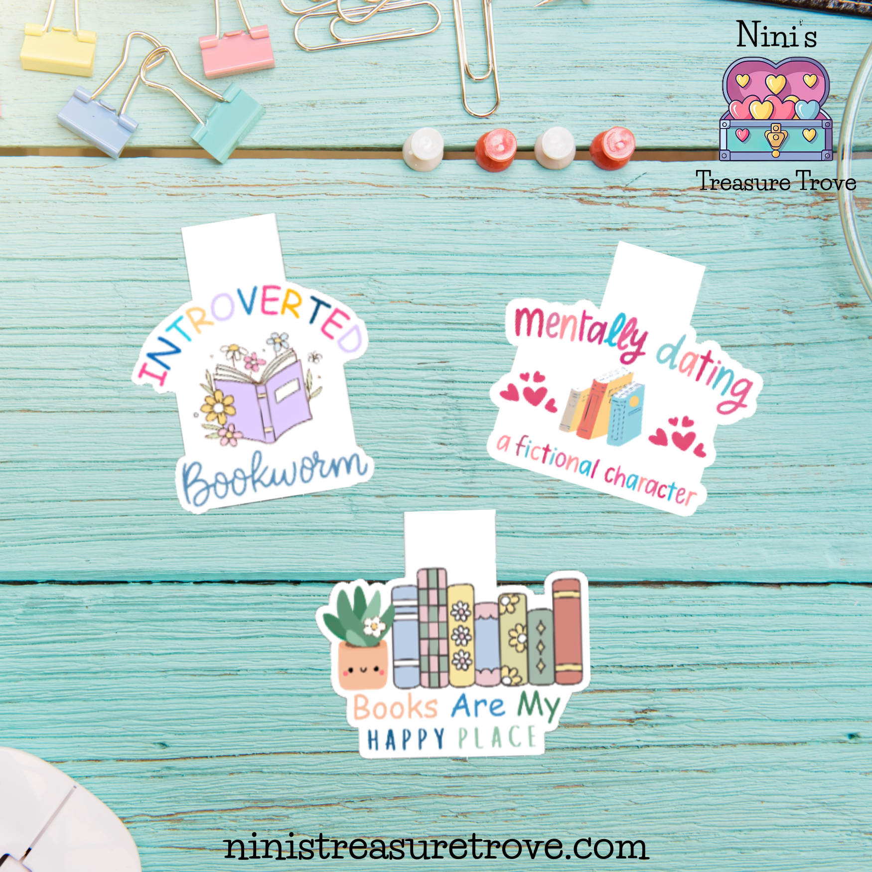 Mini-Marks™ Set of 3 Bookish Miniature Magnetic Bookmarks - Cute Book Lover Gift