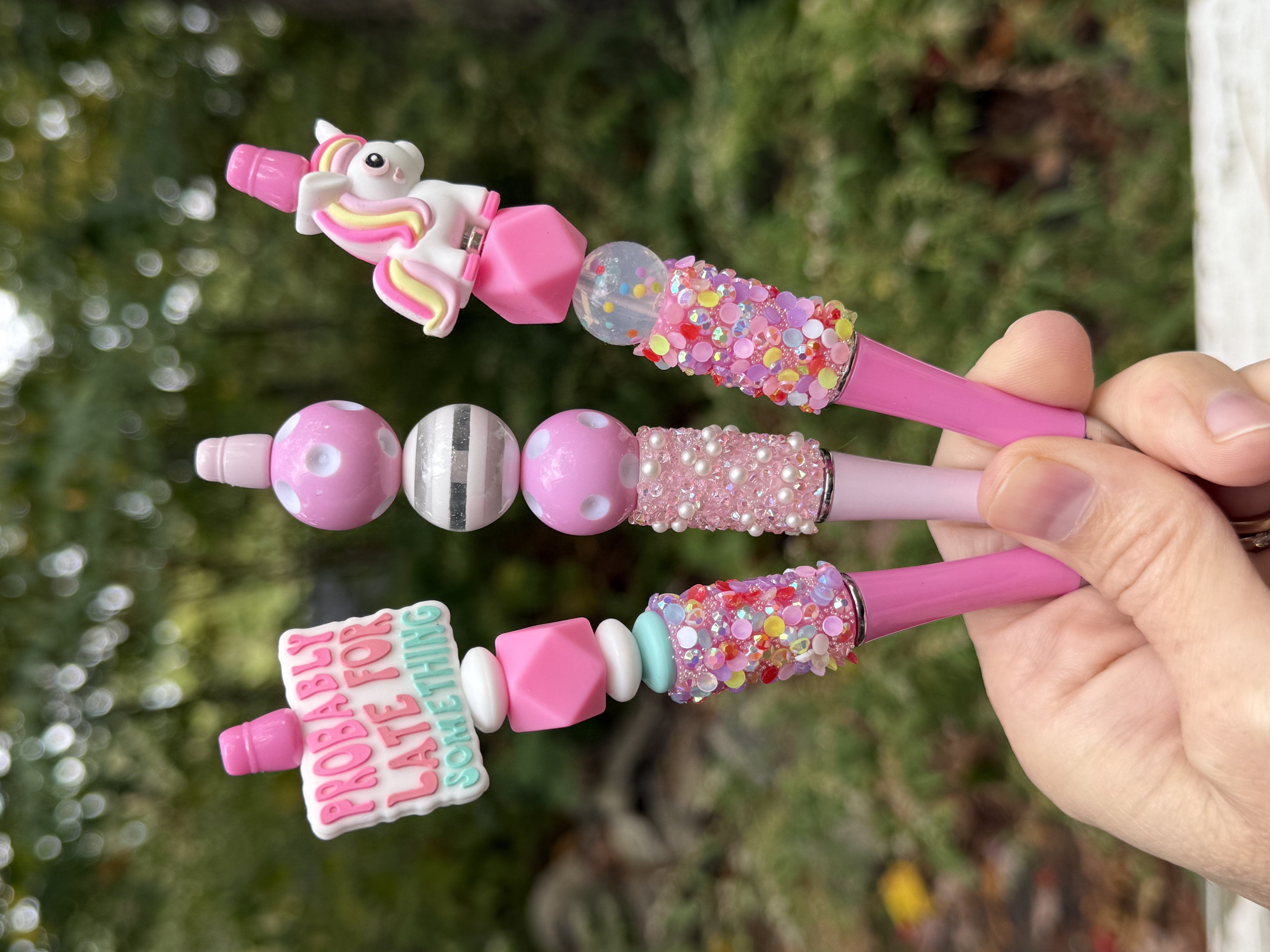 Pretty in Pink Hand-Beaded Pens – 6” Refillable Black Ink Pen with Silicone Focal Beads | Fun Office Gifts, Teacher Gifts, or Stocking Stuffers