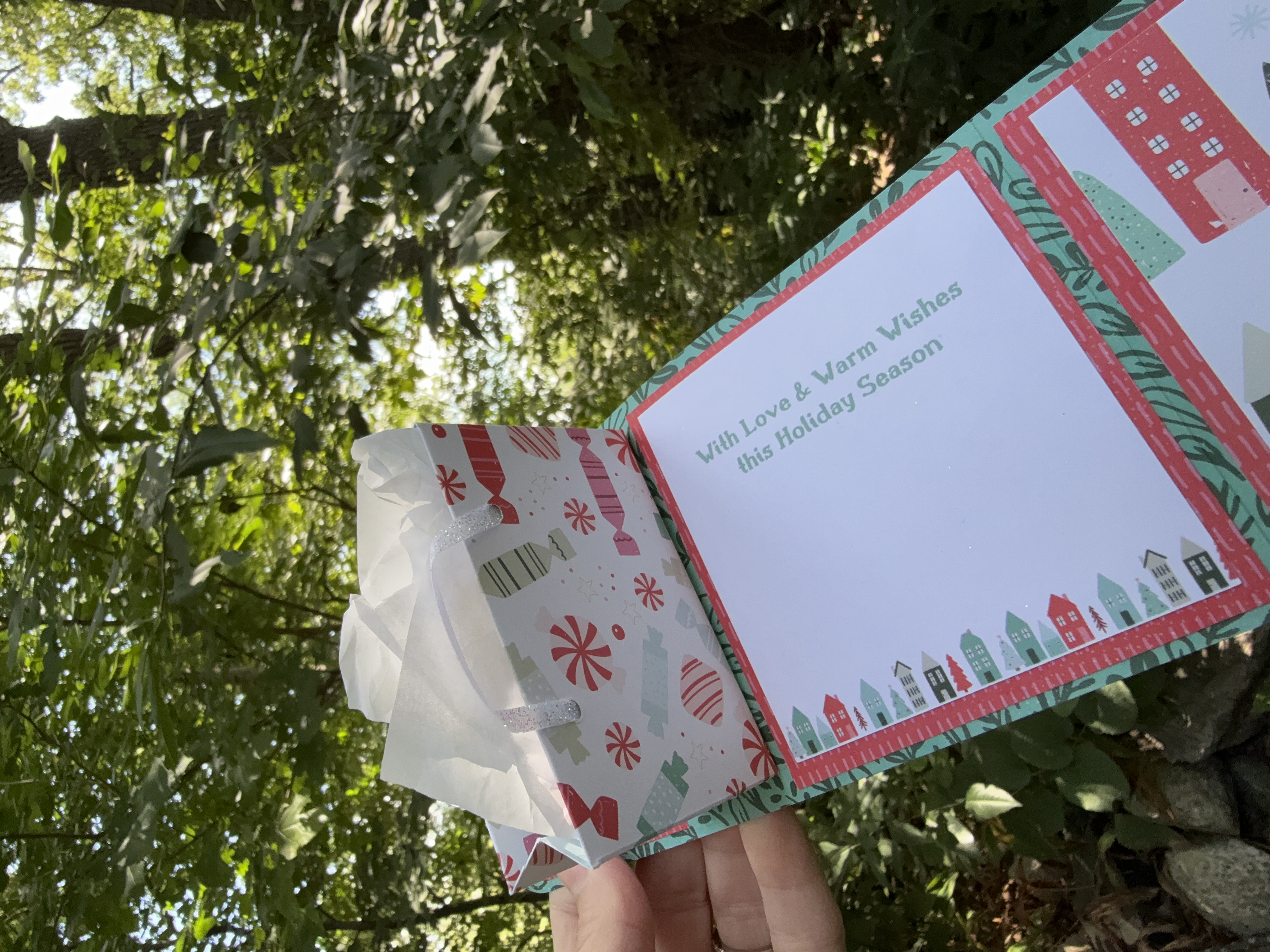 Handmade Happy Holidays Holiday Village Gift Card Holder with Pop-Up Gift Bag