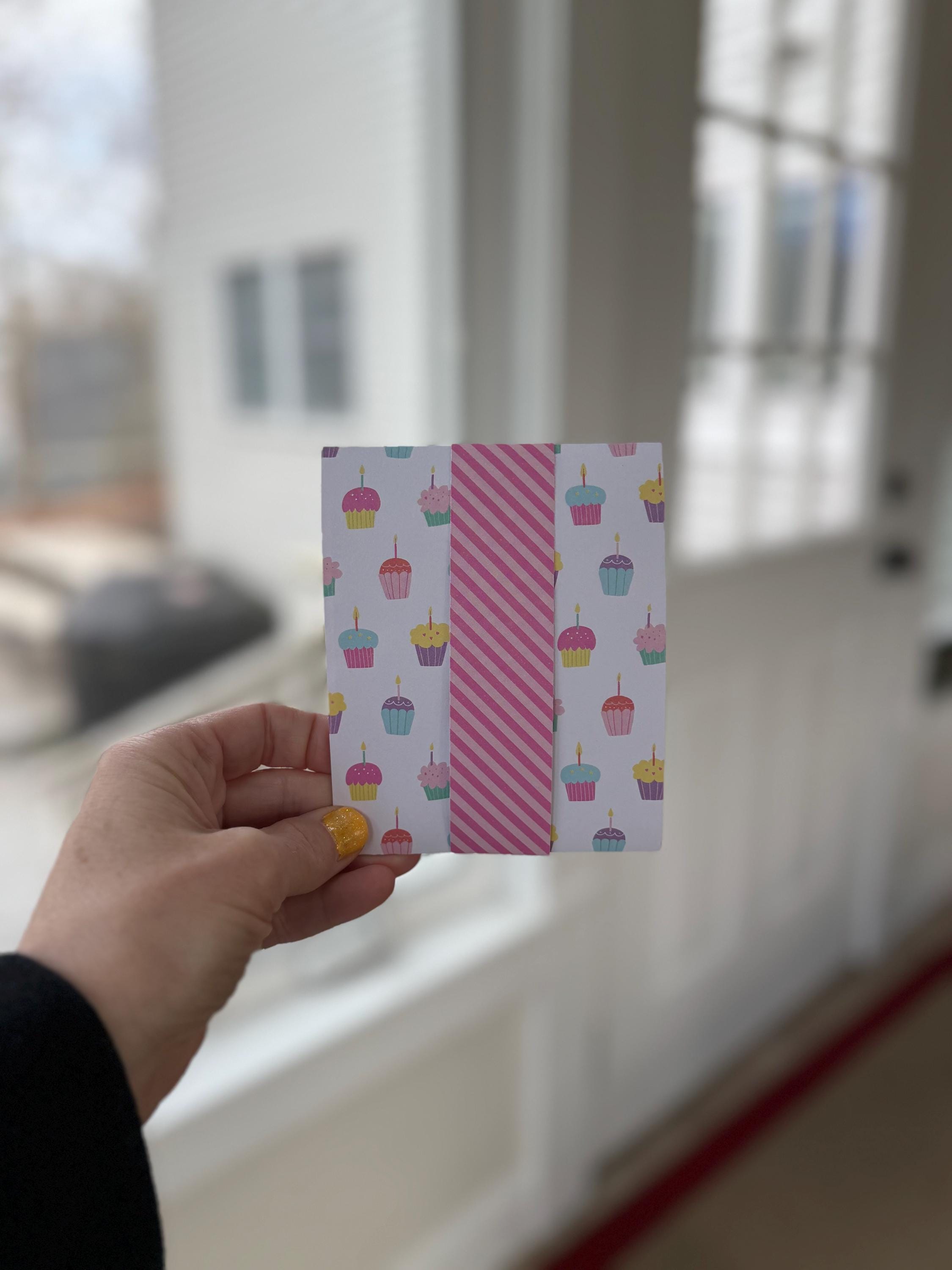 Handmade Cupcake Birthday Card with Pop-Up Gift Card Holder & Matching Bookmark Gift Set