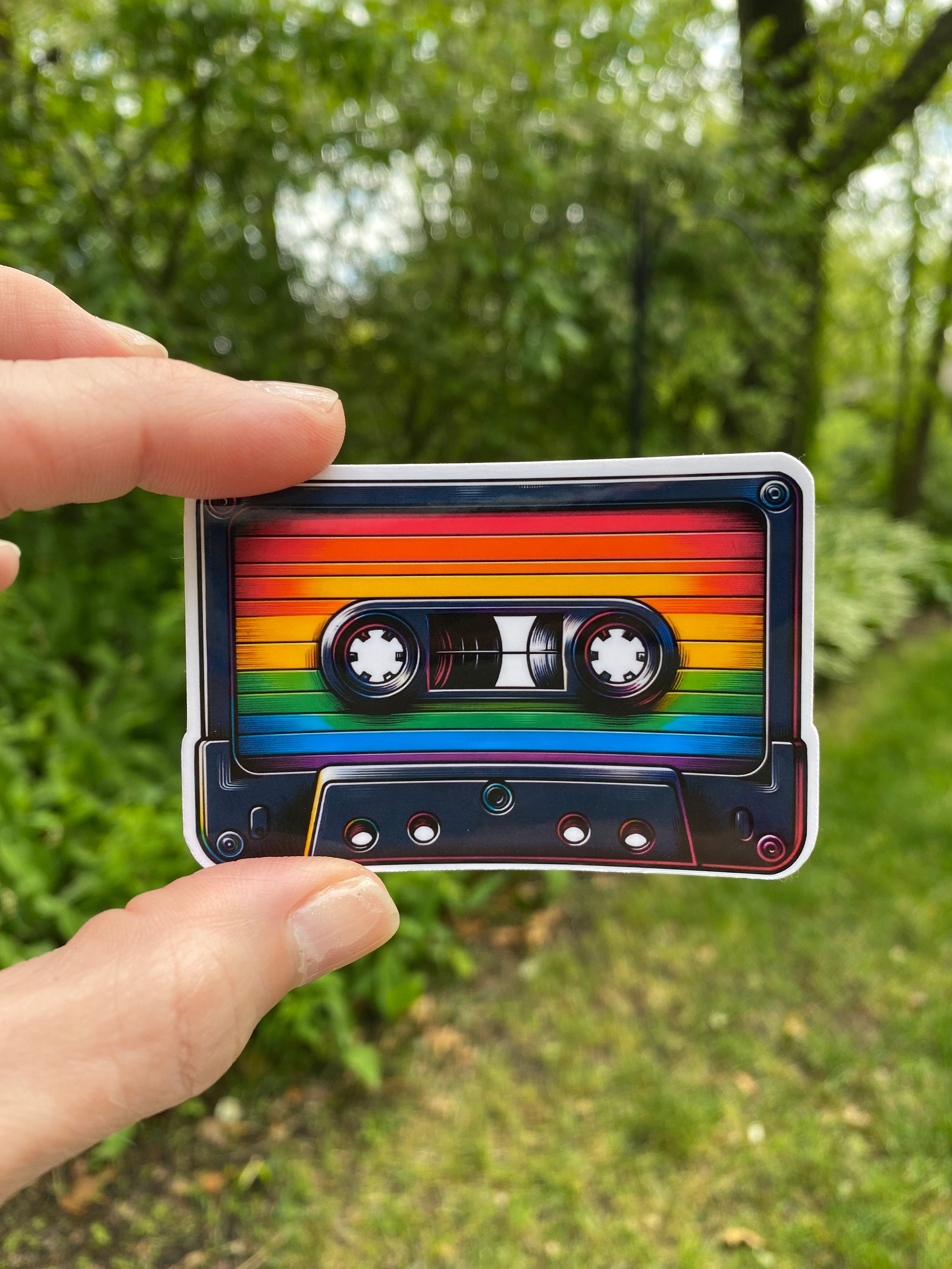 Retro Cassette Tape Vinyl Sticker – Rainbow 80s Mixtape Decal
