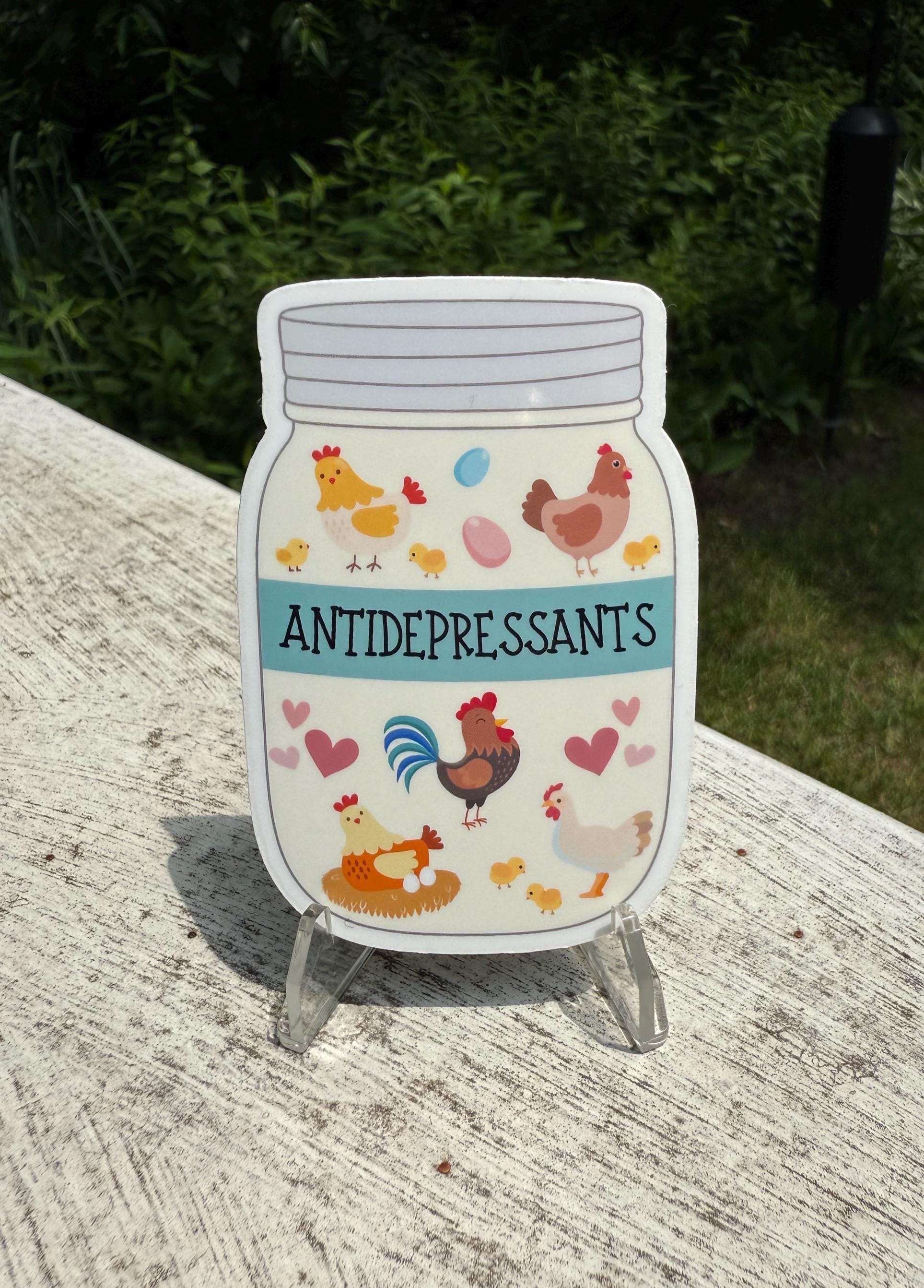 Chicken RX Antidepressants Mason Jar Sticker – Funny Farm Sticker | Chicken Lover Gift