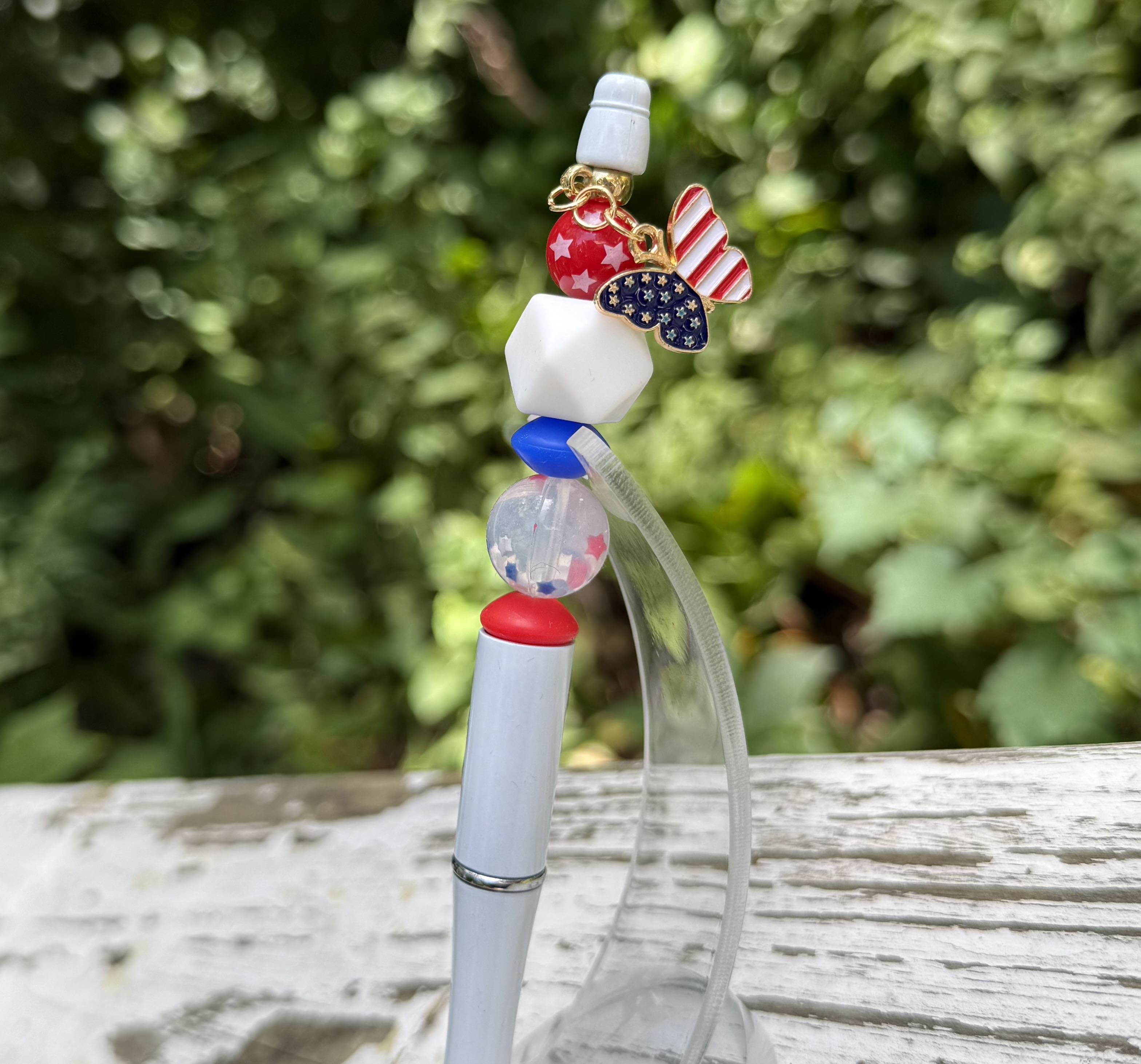 Patriotic Butterfly Hand Beaded Pen