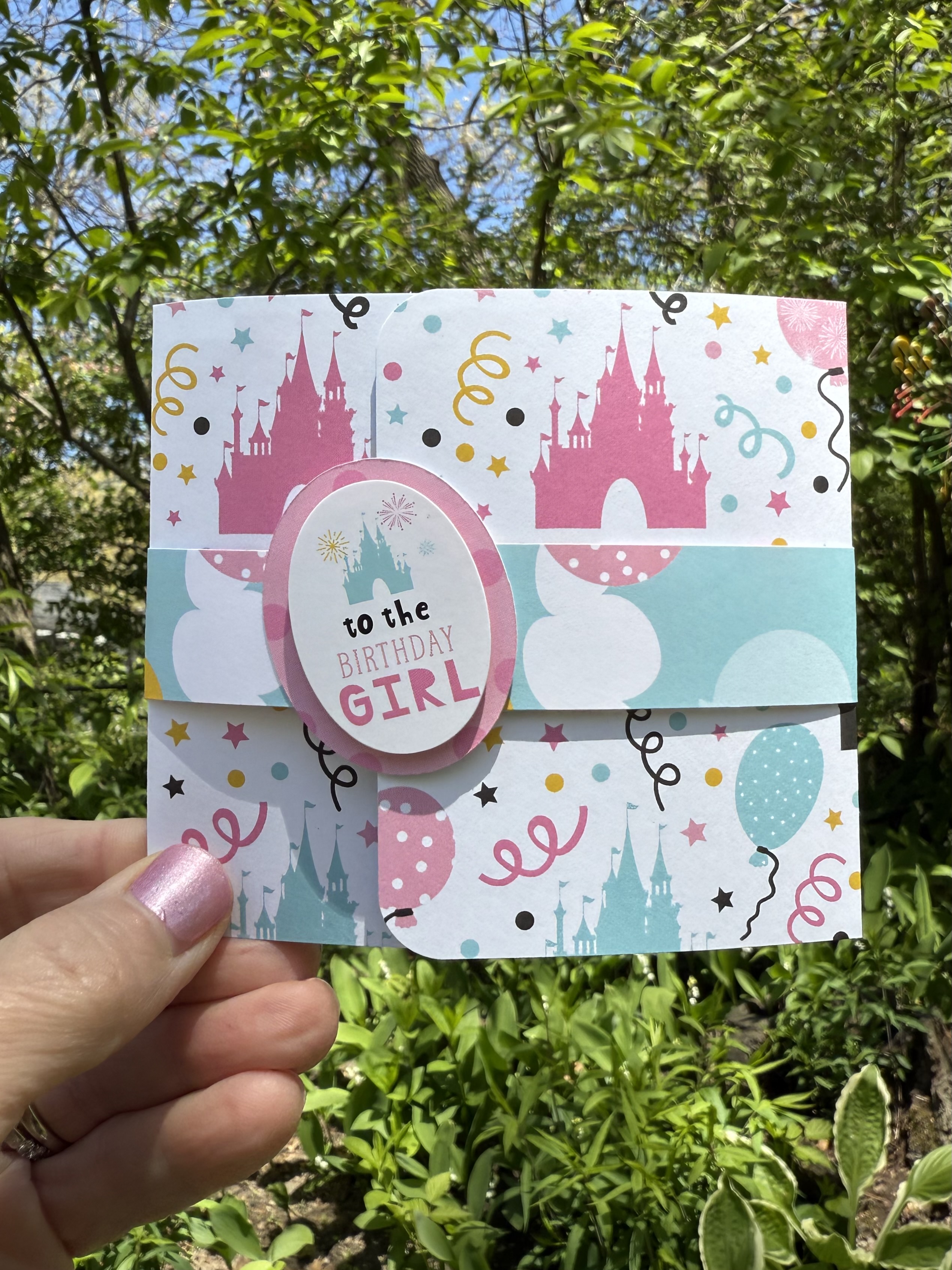 Handmade Princess Castle Birthday Card with Pop-Up Gift Bag Gift Card Holder