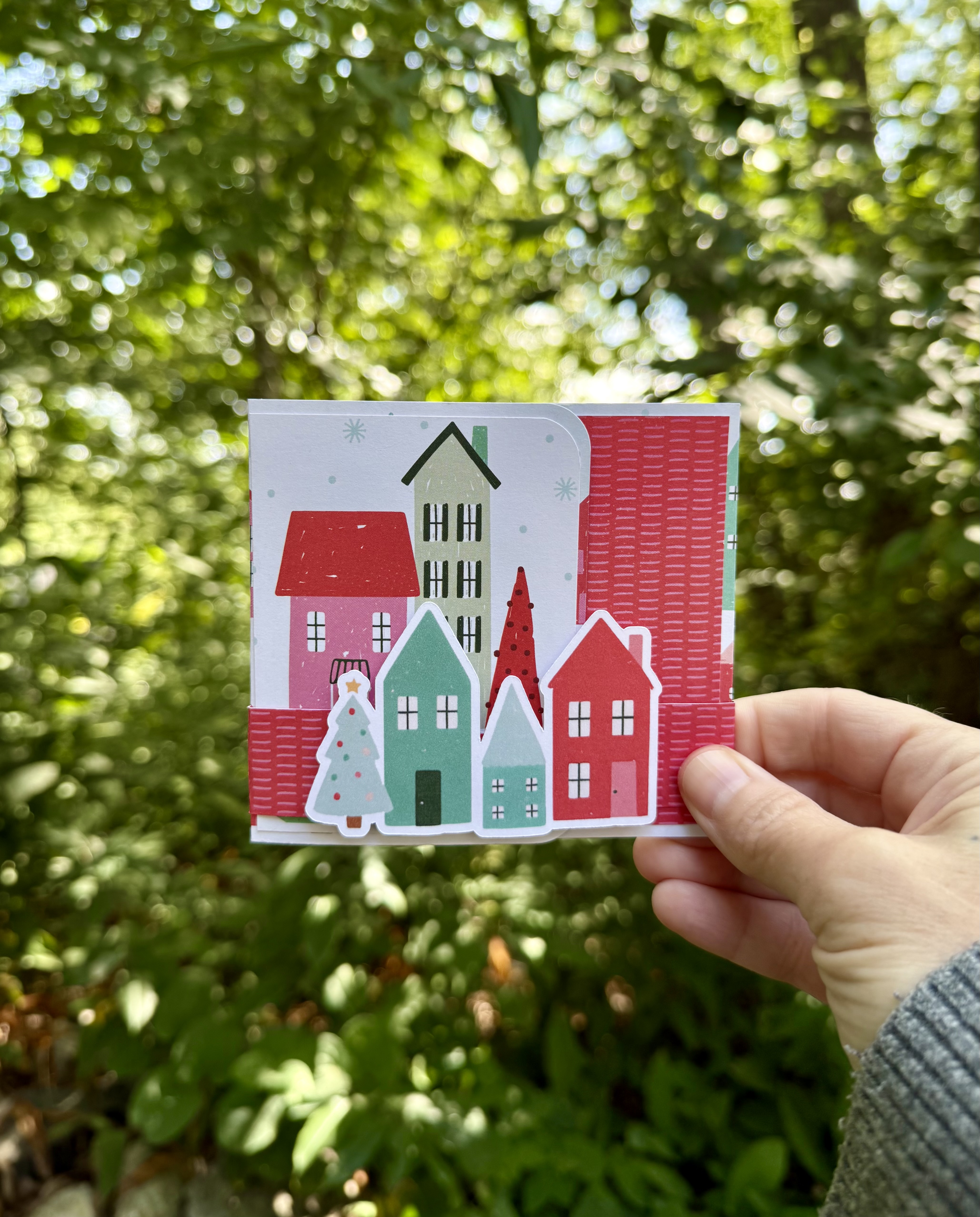 Handmade Happy Holidays Holiday Village Gift Card Holder with Pop-Up Gift Bag