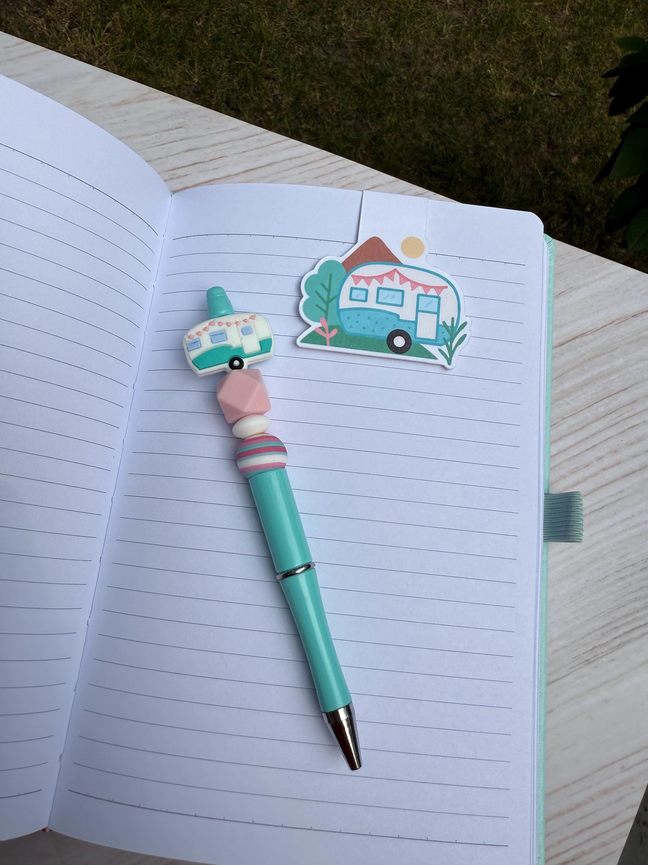 Camper-Themed Gift Set – Beaded Pen, Magnetic Bookmark &  Writing Journal