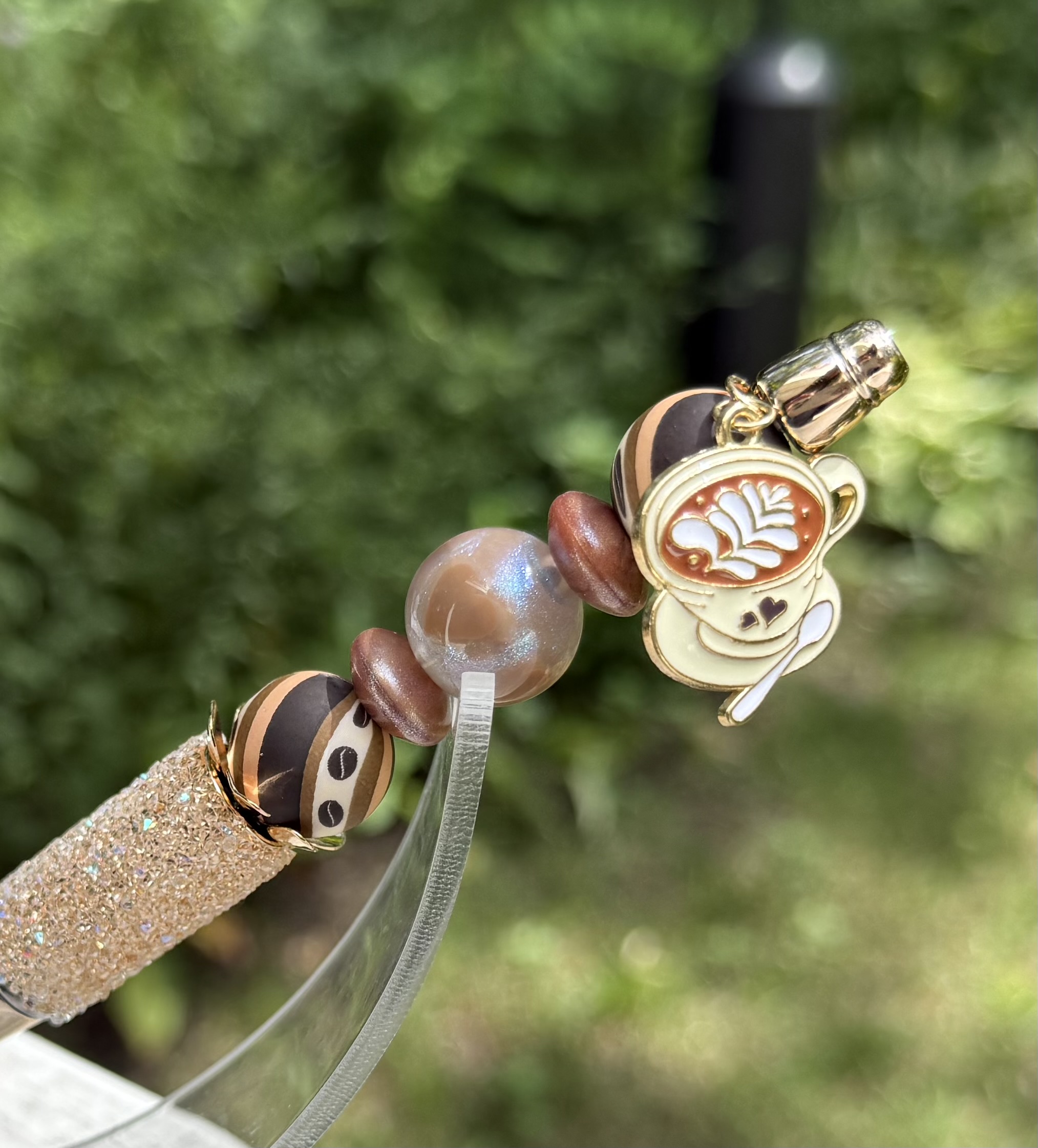 Espresso Bean and Cappuccino Charm Beaded Pen