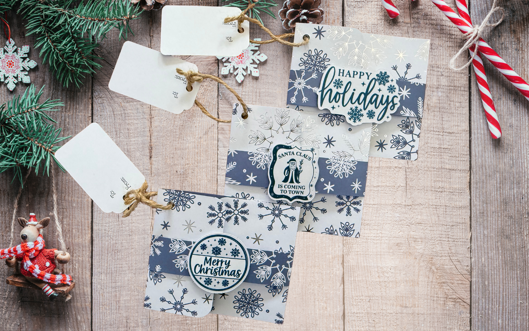 Winter Christmas Vibes Handmade Gift Card Holders, With or Without Ornament Hanger, Set of 3