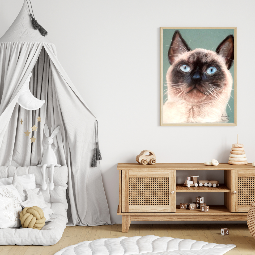 Siamese Cat Portrait Painting (No Watermark) - Art Print