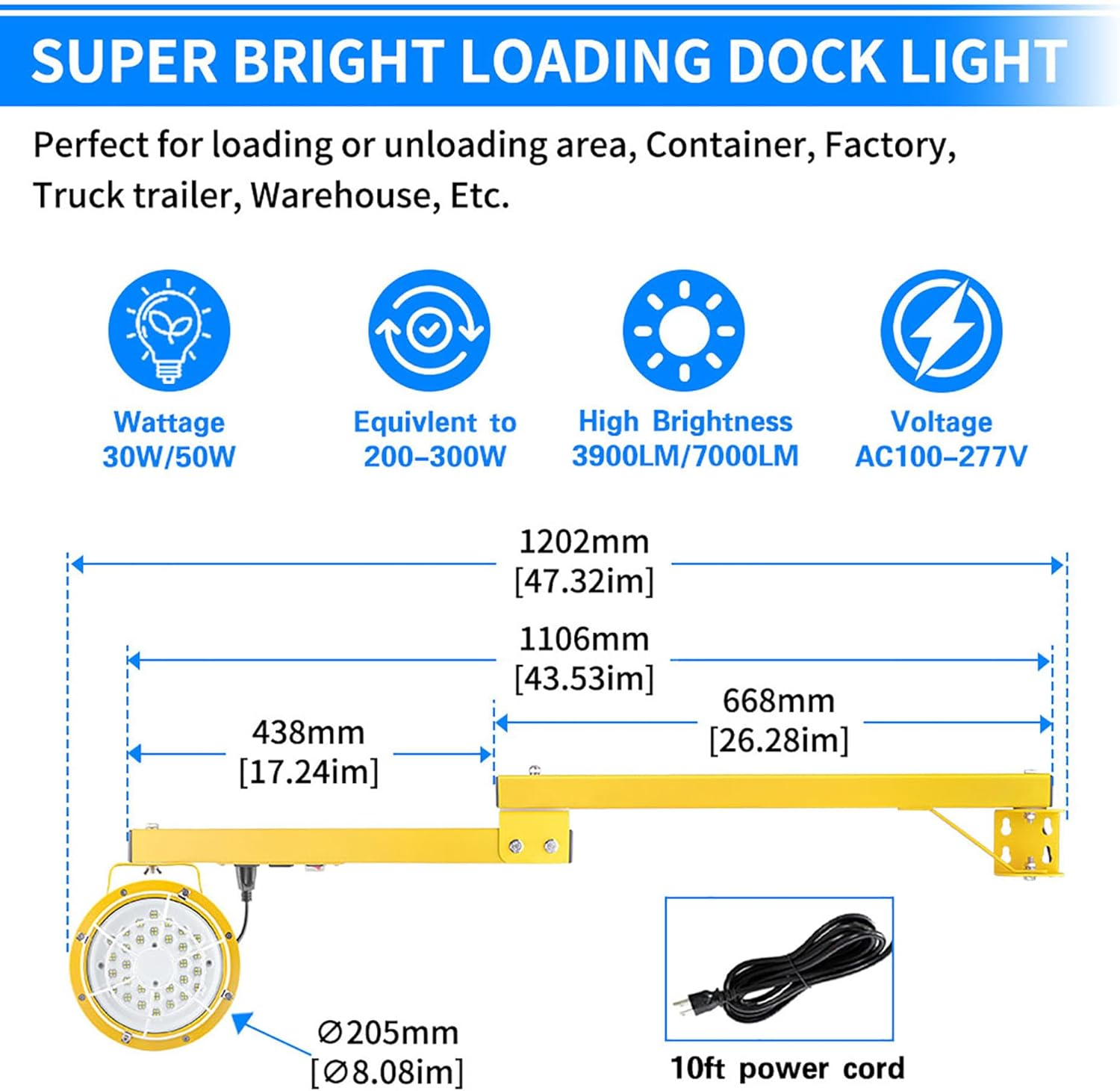 Luz de Muelle Brazo Sencillo (Dock Light) LED de 30/50W Selectable