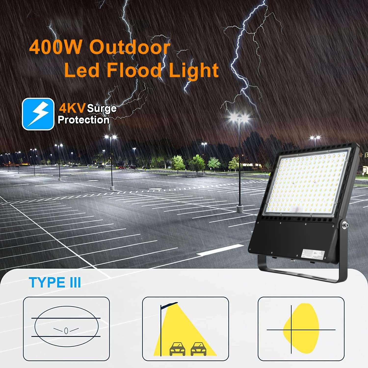 REFLECTOR 400W, 60,000LM 50K PARA CAMPOS Y ESTADIO