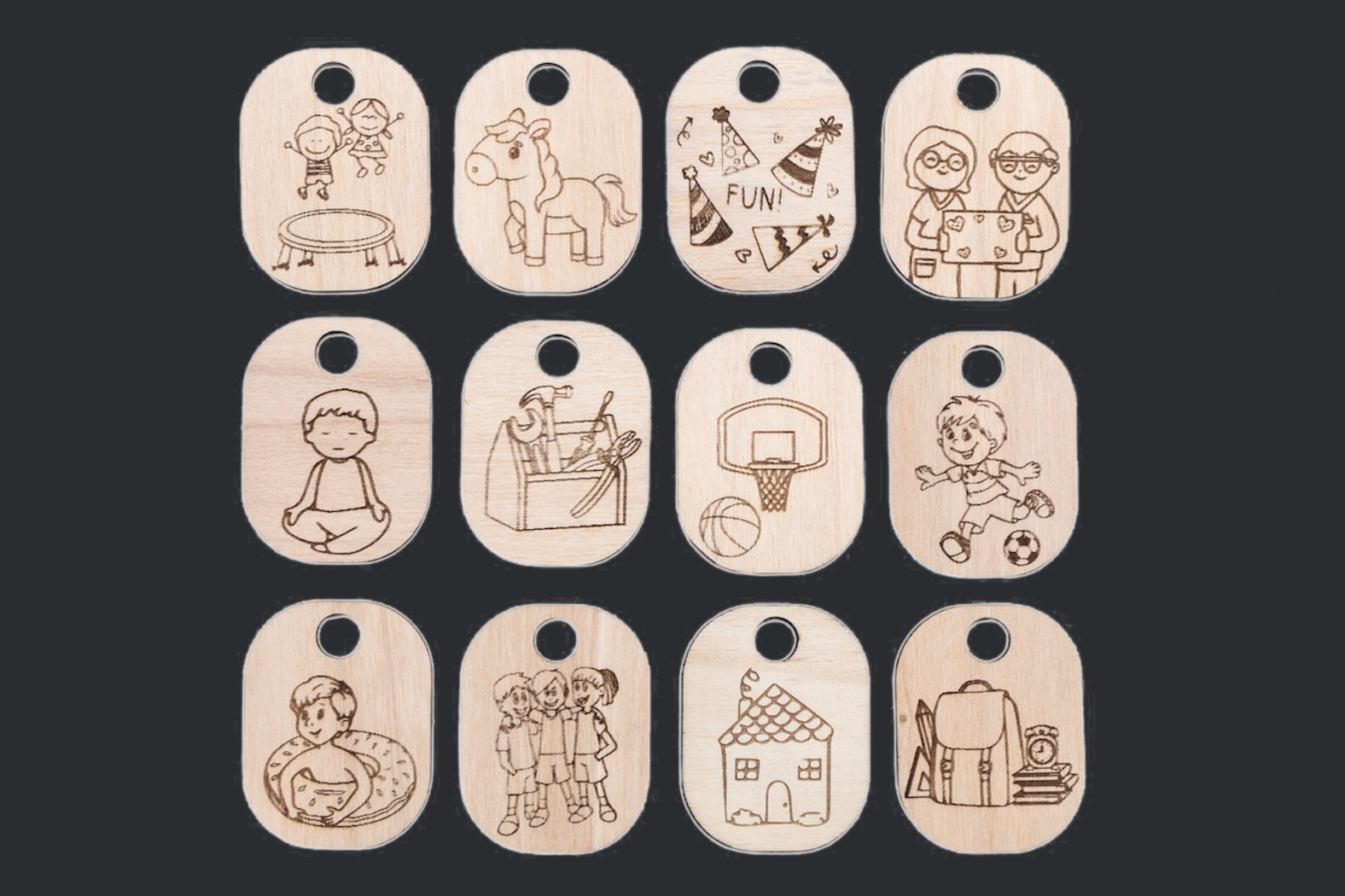 10 Vignettes bois pour Semainier ou Routinier