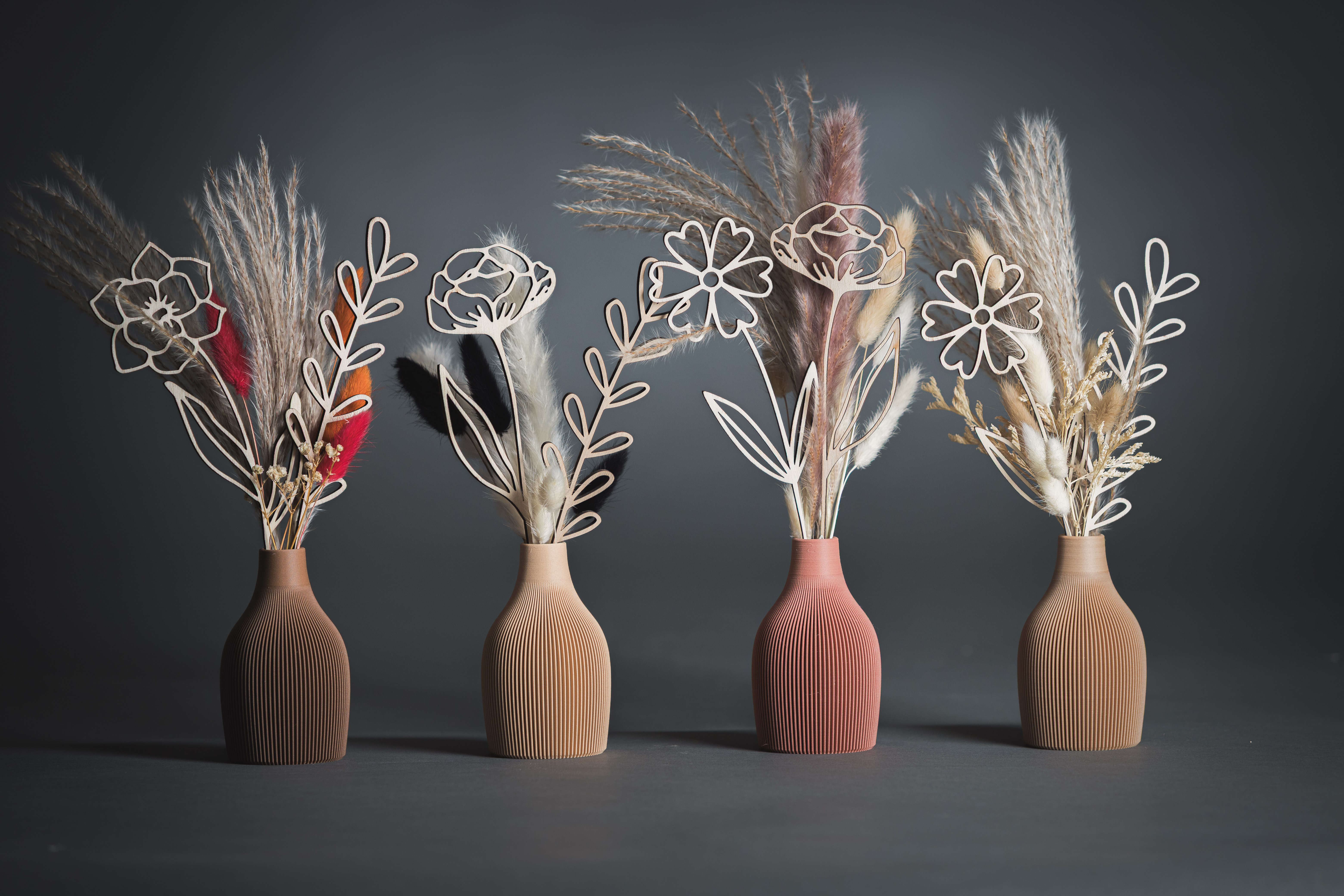 Bouquet fleuri & son vase en impression bois