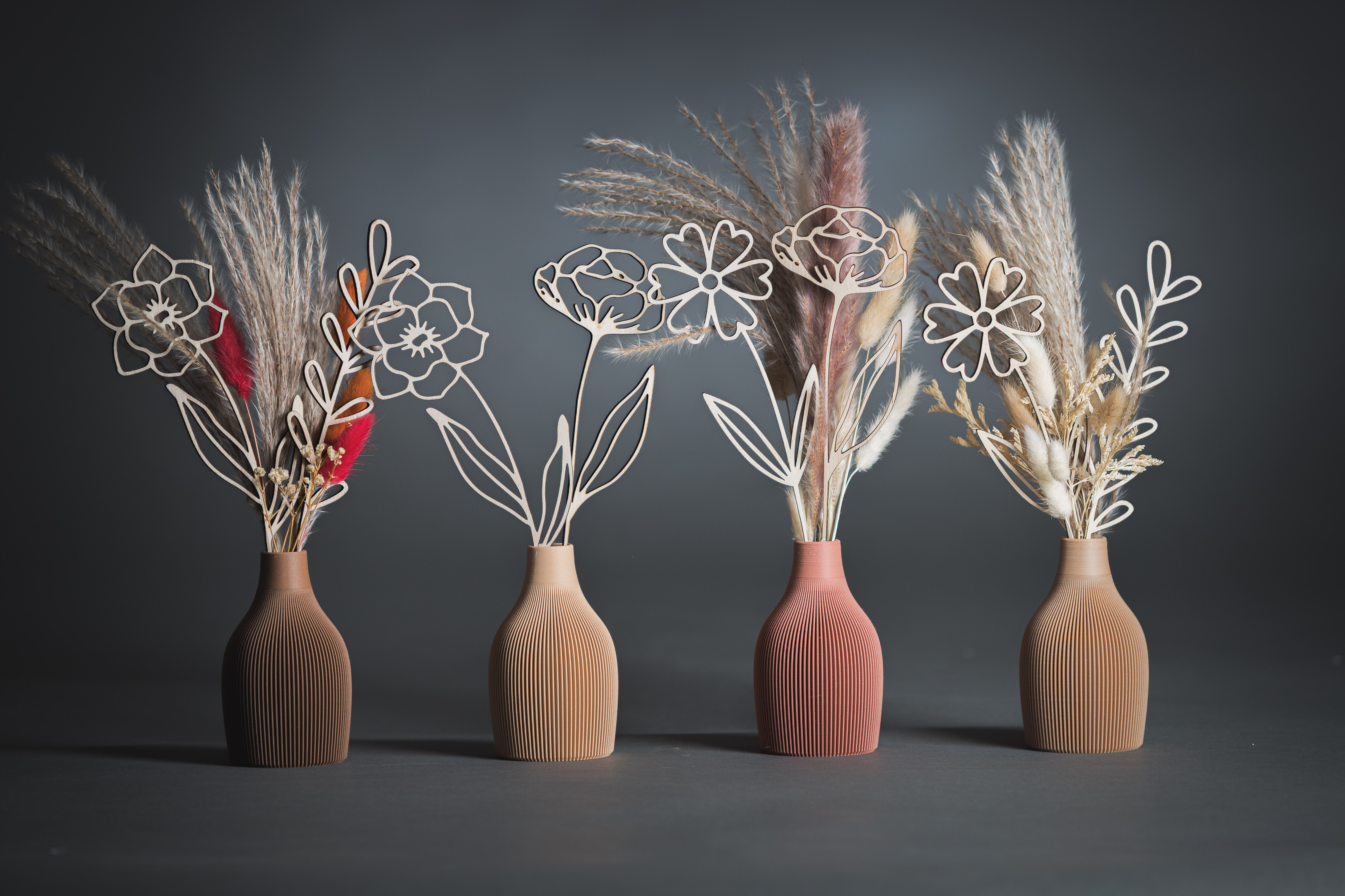 Bouquet fleuri & son vase en impression bois