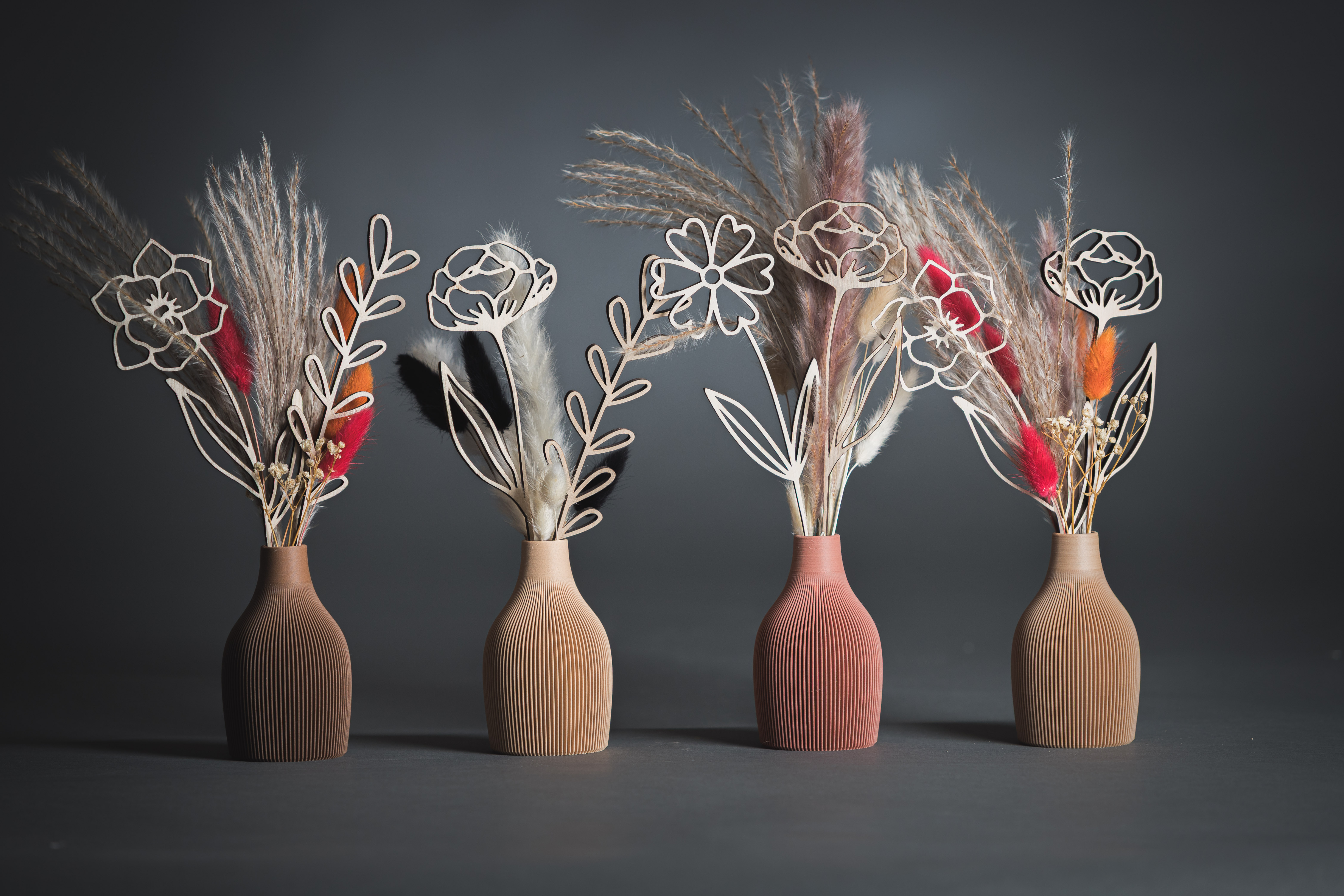 Bouquet fleuri & son vase en impression bois