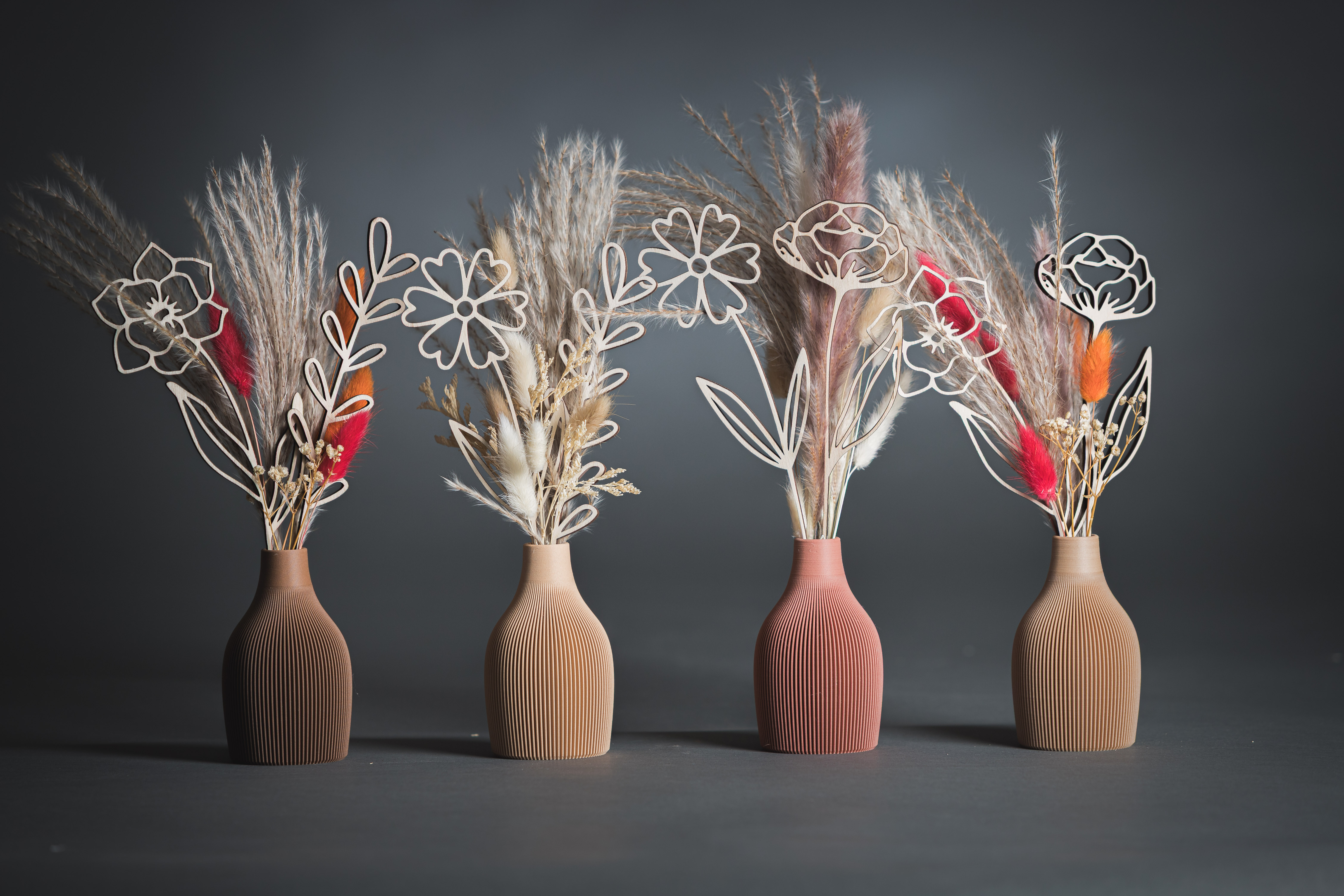 Bouquet fleuri & son vase en impression bois