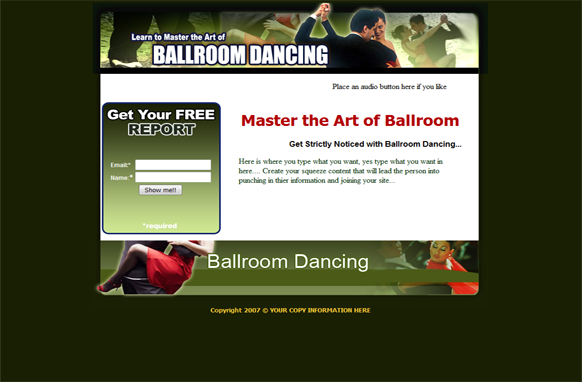 Ball Room Dancing HTML PSD Squeeze Page Template