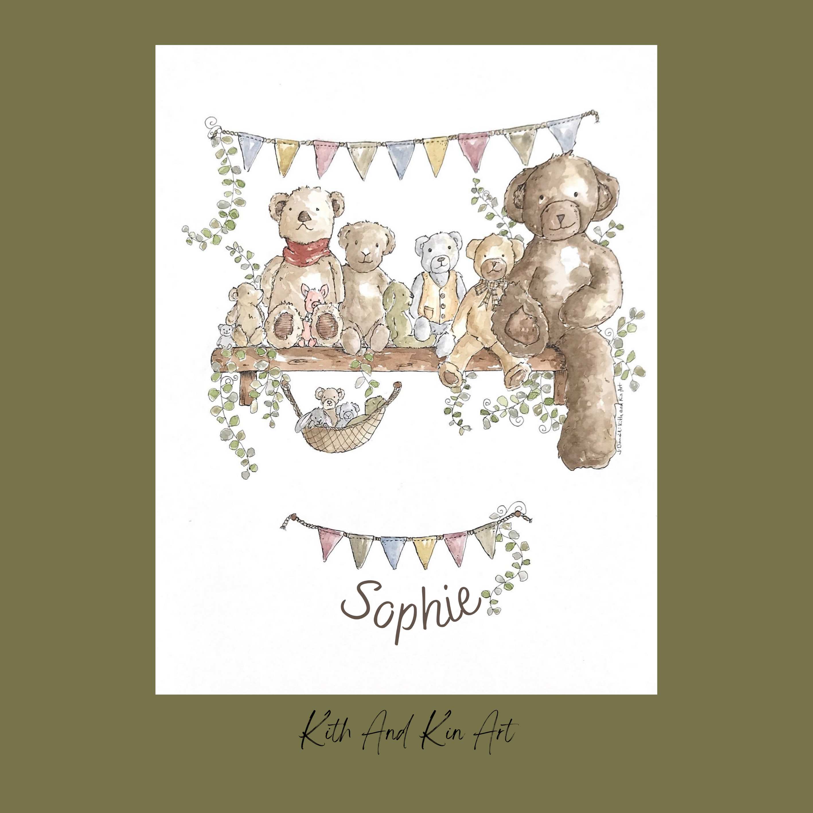 'The Teddy Lovers Shelf' Print - can be personalised with names