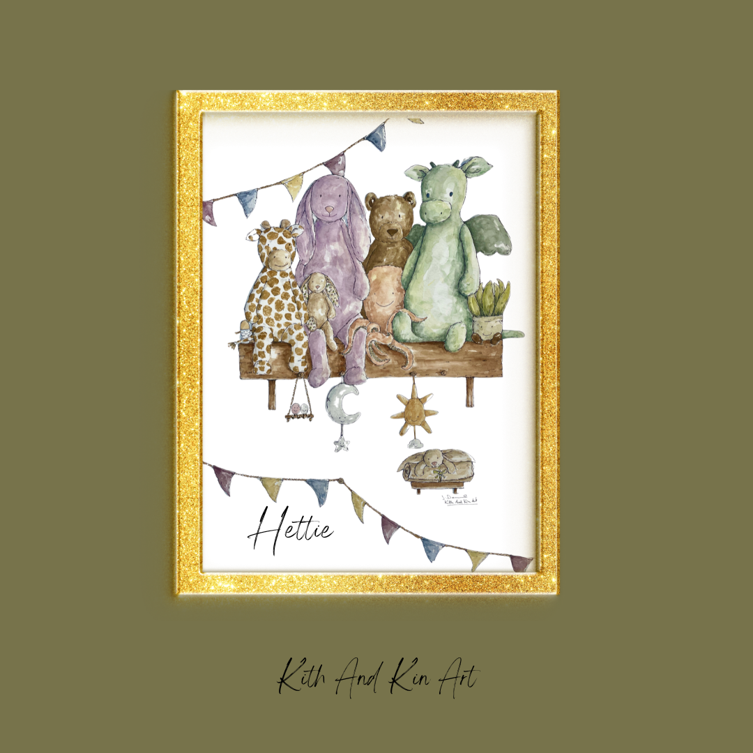 'The Jellycat Lovers Shelf' Print - can be personalised with names