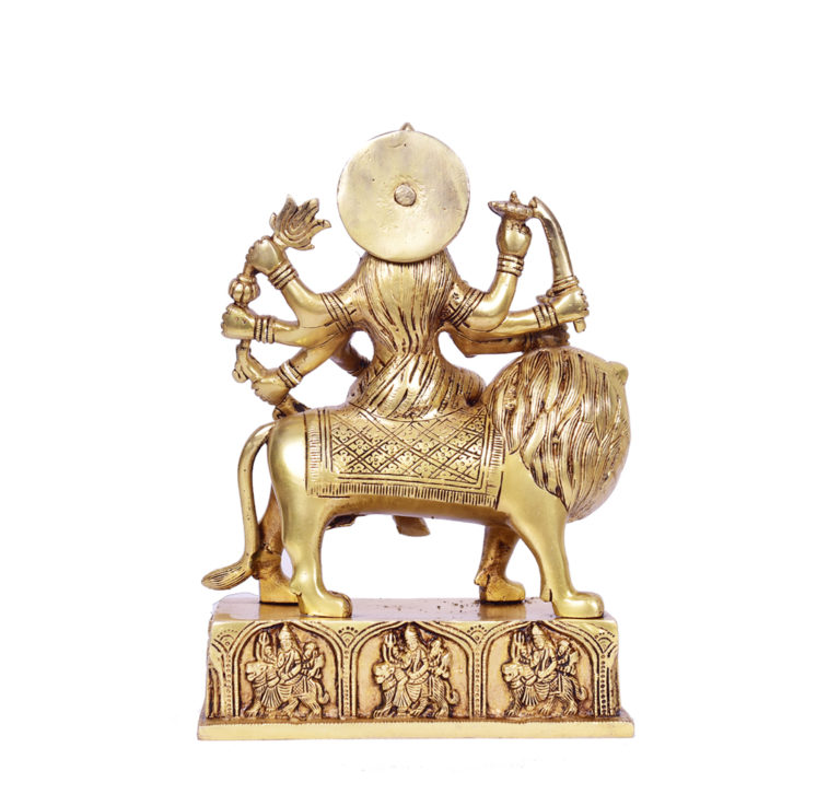  Brass Durga Statue on Lion Holding Trident