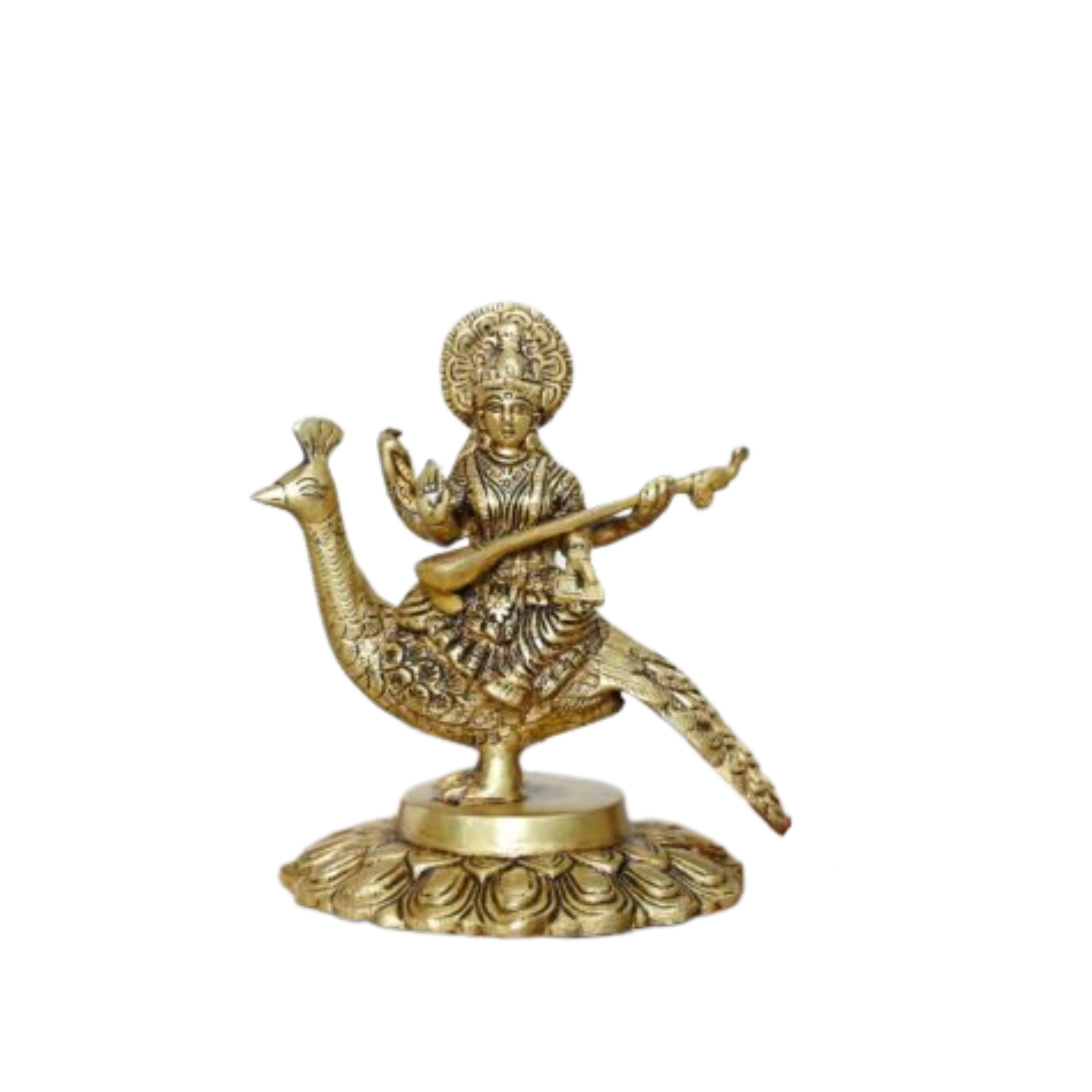 Brass Sarswati ..idol for decor ( saraswati sitting on peacock ) #PIS-3001