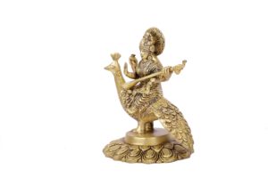 Brass Sarswati ..idol for decor ( saraswati sitting on peacock ) #PIS-3001