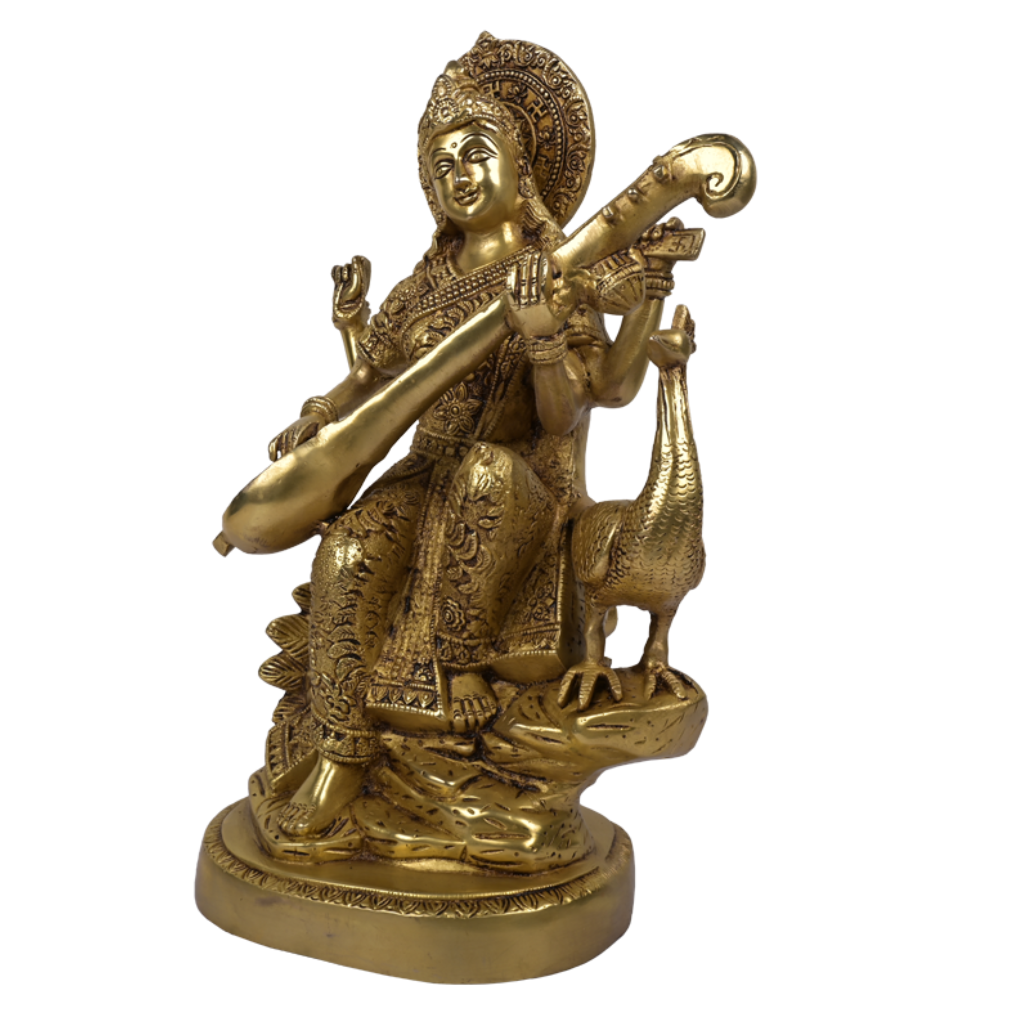 Lord Saraswati Sitting On Hans Brass Statue #PIS-3002