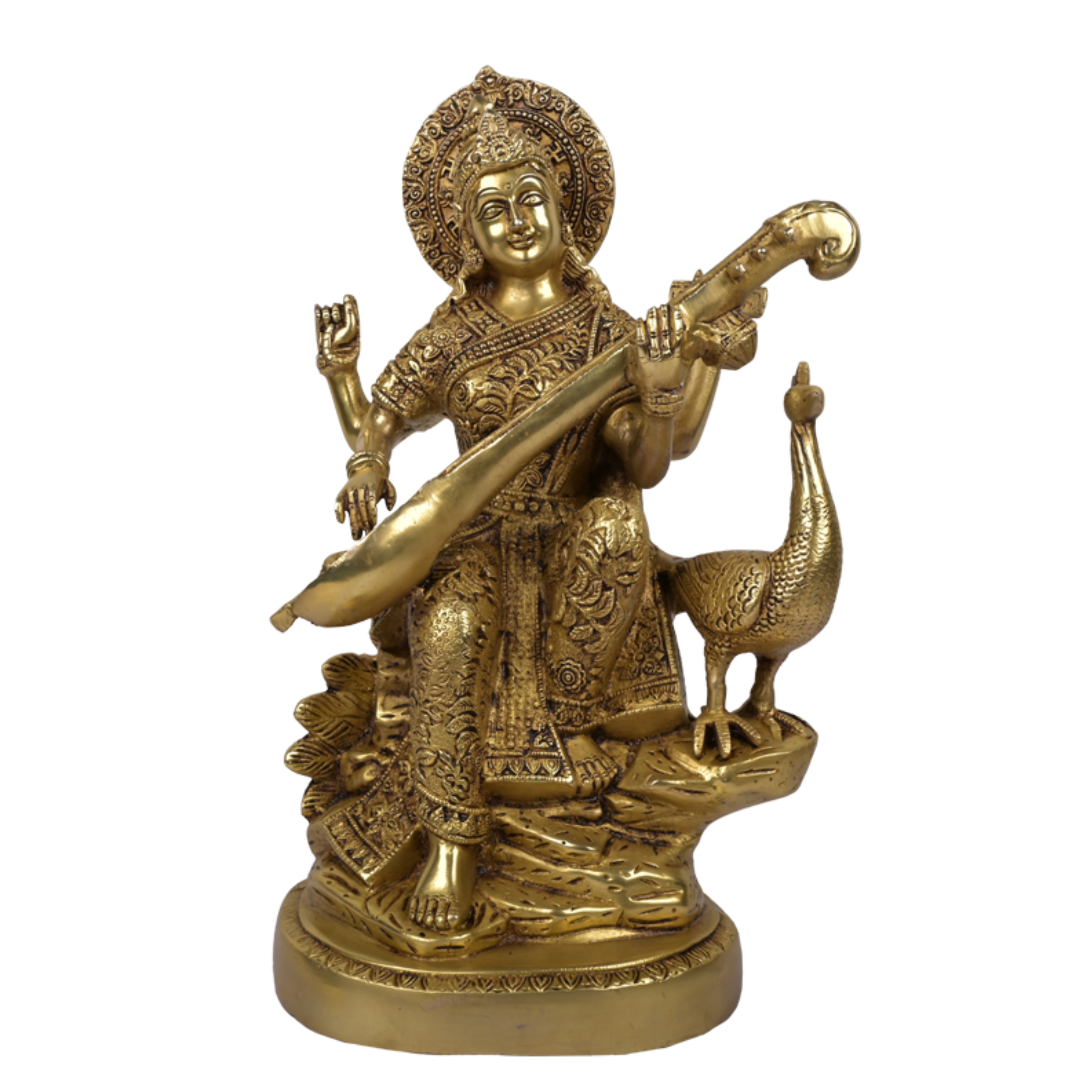 Lord Saraswati Sitting On Hans Brass Statue #PIS-3002