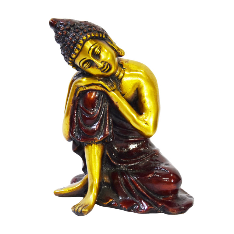 Brass Buddha Sitting in Blessing Posture Draped in Shawl Decorated with Multi Colored #PIB-4002