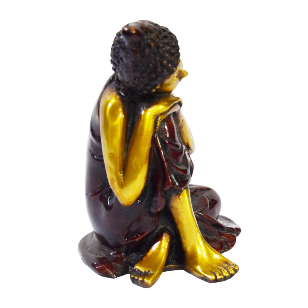 Brass Buddha Sitting in Blessing Posture Draped in Shawl Decorated with Multi Colored #PIB-4002