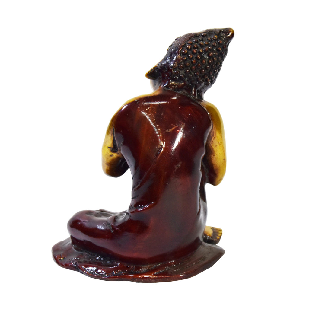 Brass Buddha Sitting in Blessing Posture Draped in Shawl Decorated with Multi Colored #PIB-4002