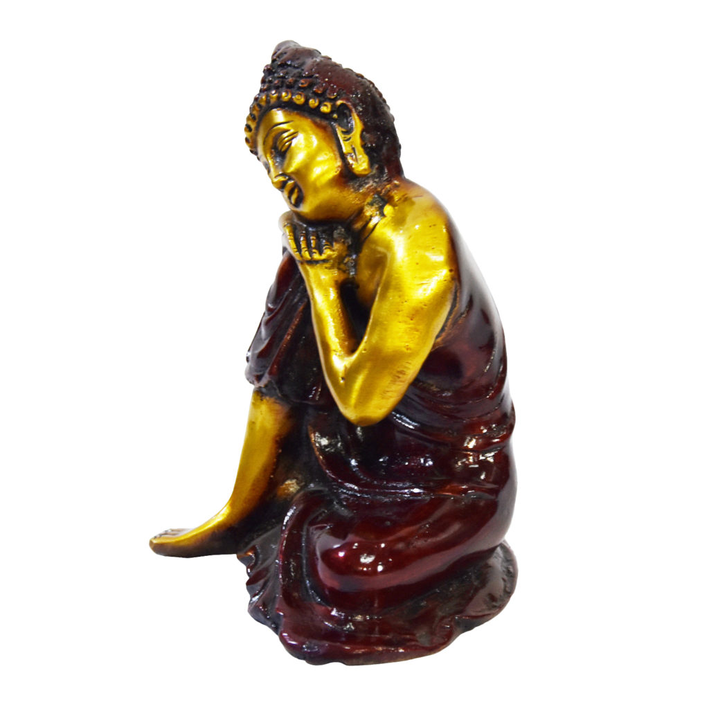 Brass Buddha Sitting in Blessing Posture Draped in Shawl Decorated with Multi Colored #PIB-4002