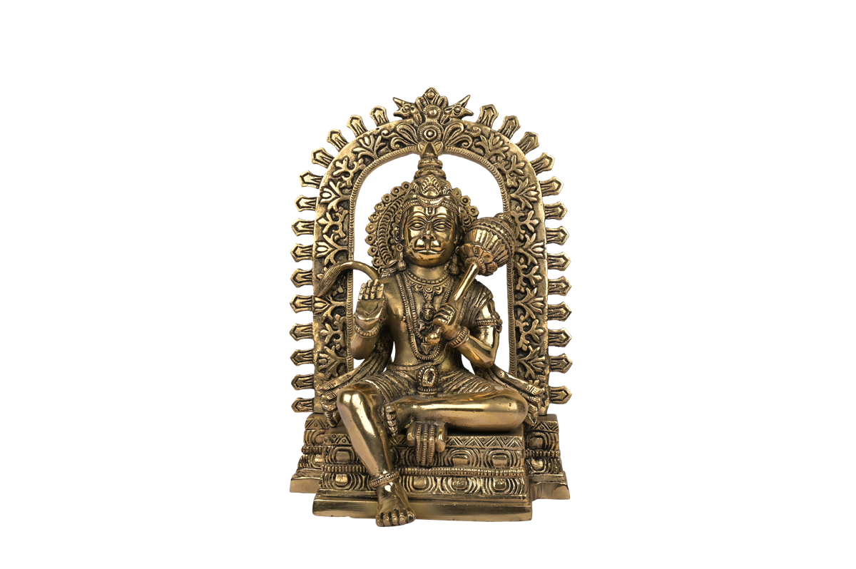 Brass lord Hanumana with temple stand holding Gadda #PIH-6002