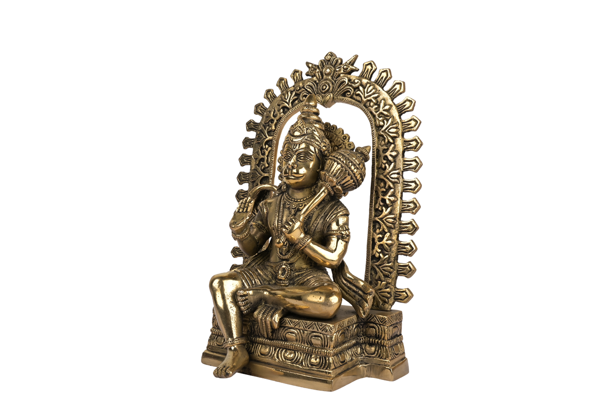 Brass lord Hanumana with temple stand holding Gadda #PIH-6002