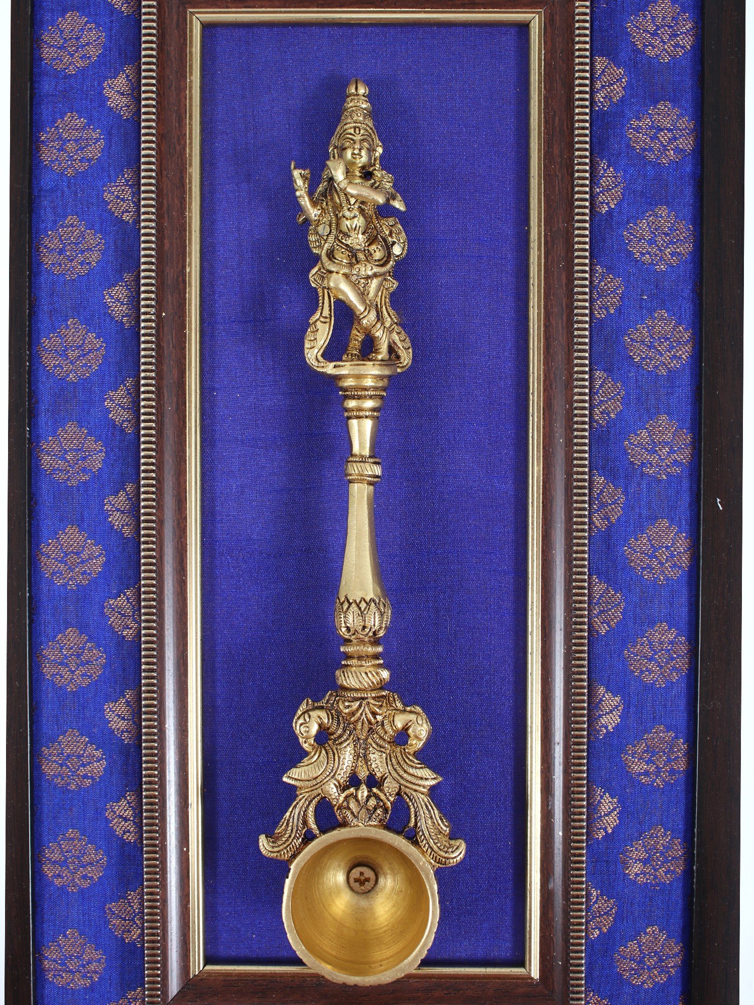 Wooden Framed Lord Krishna Ritual Spoon in Brass | Wall Hanging #PIF-1152