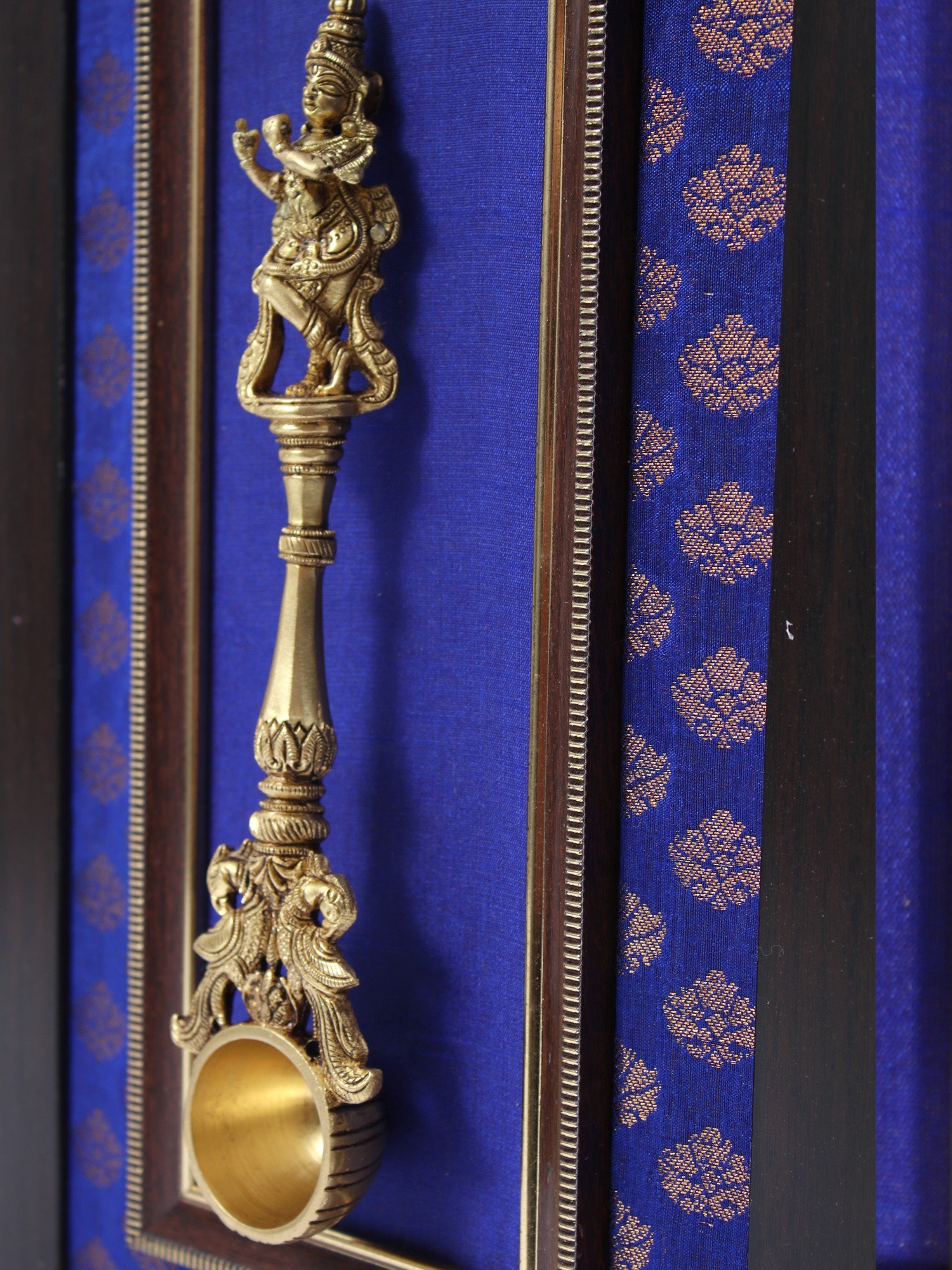 Wooden Framed Lord Krishna Ritual Spoon in Brass | Wall Hanging #PIF-1152