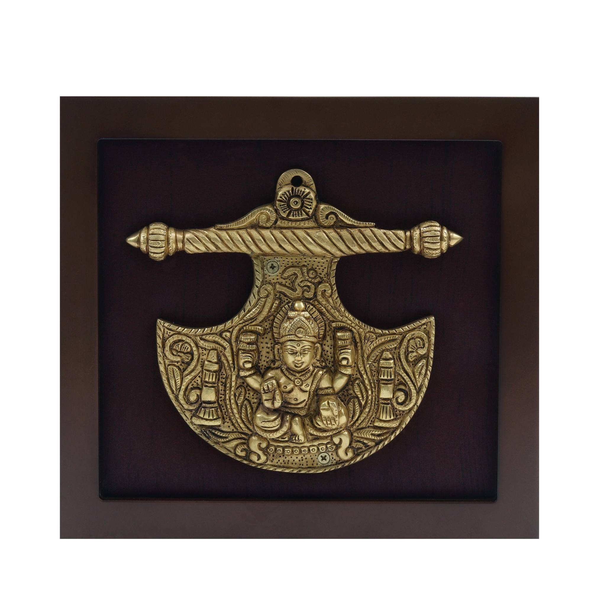 Fan Shape Sitting Goddess Lakshmi | Wood and Brass Wall Hanging Frame #PIF-1161
