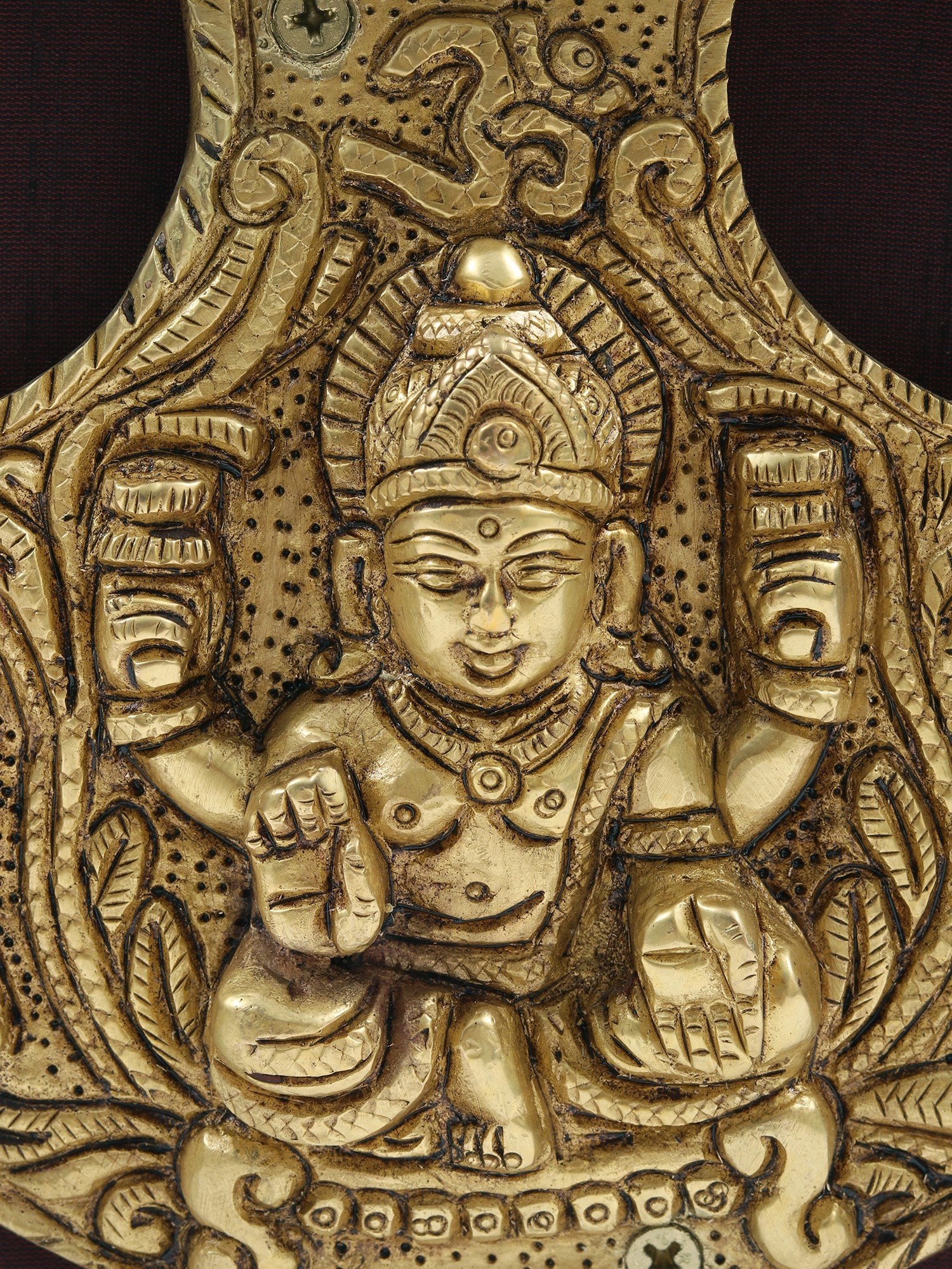 Fan Shape Sitting Goddess Lakshmi | Wood and Brass Wall Hanging Frame #PIF-1161