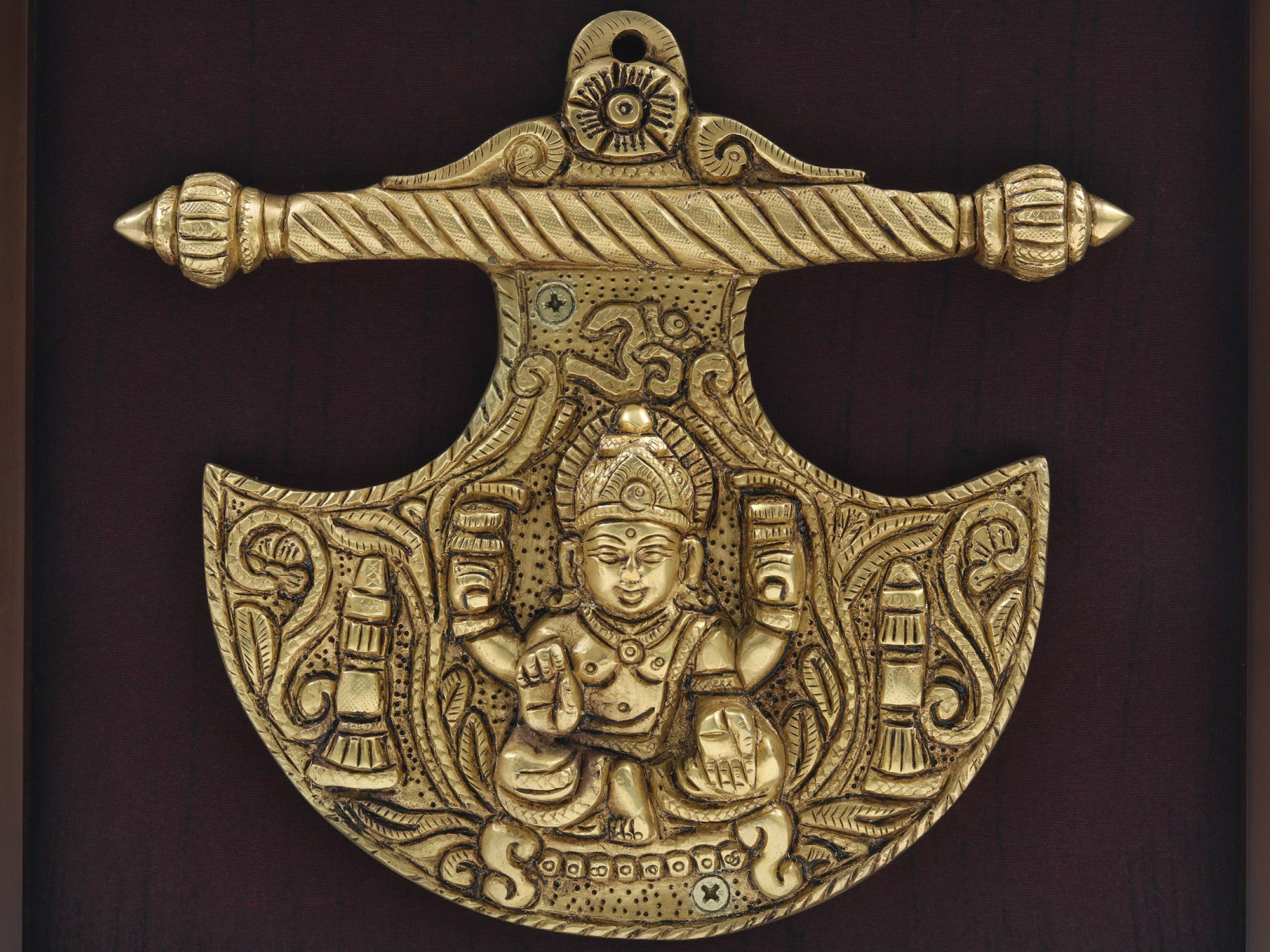 Fan Shape Sitting Goddess Lakshmi | Wood and Brass Wall Hanging Frame #PIF-1161