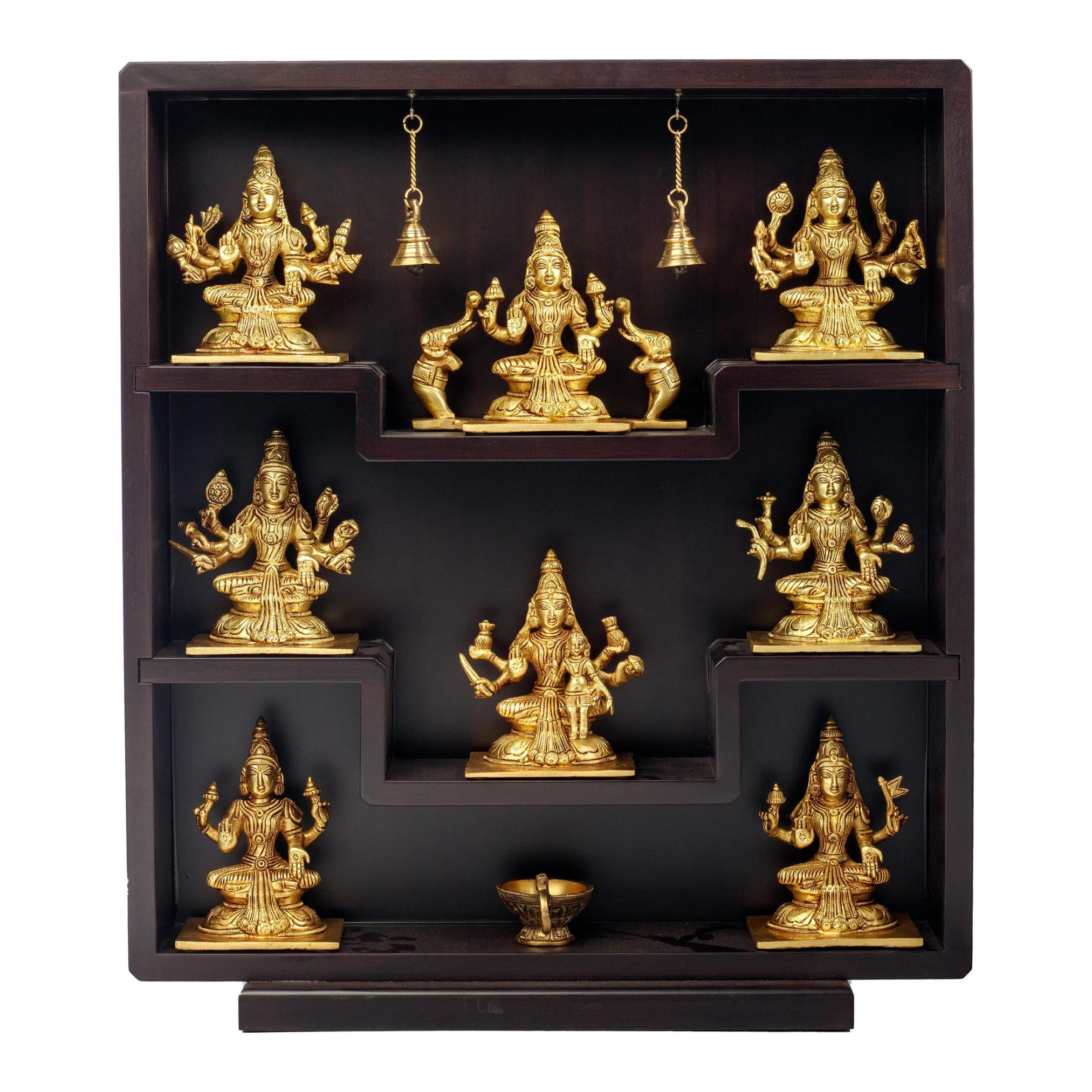 Ashtalakshmi Wall Hanging & Table Top Panel In Wood & Brass | Handcrafted In India #PIF-1177