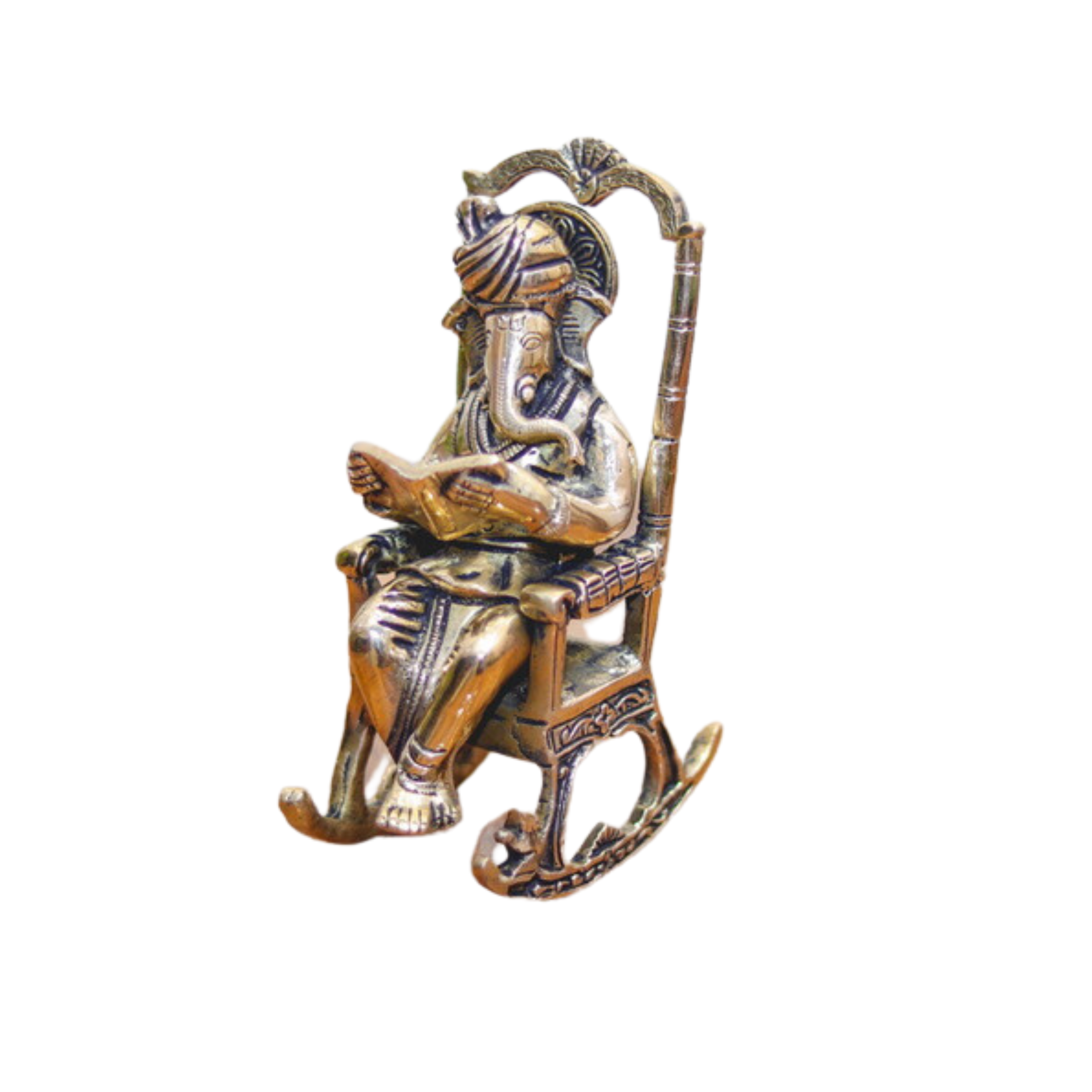 Brass Ganesha On Rocking Chair Statue #PIG-1015