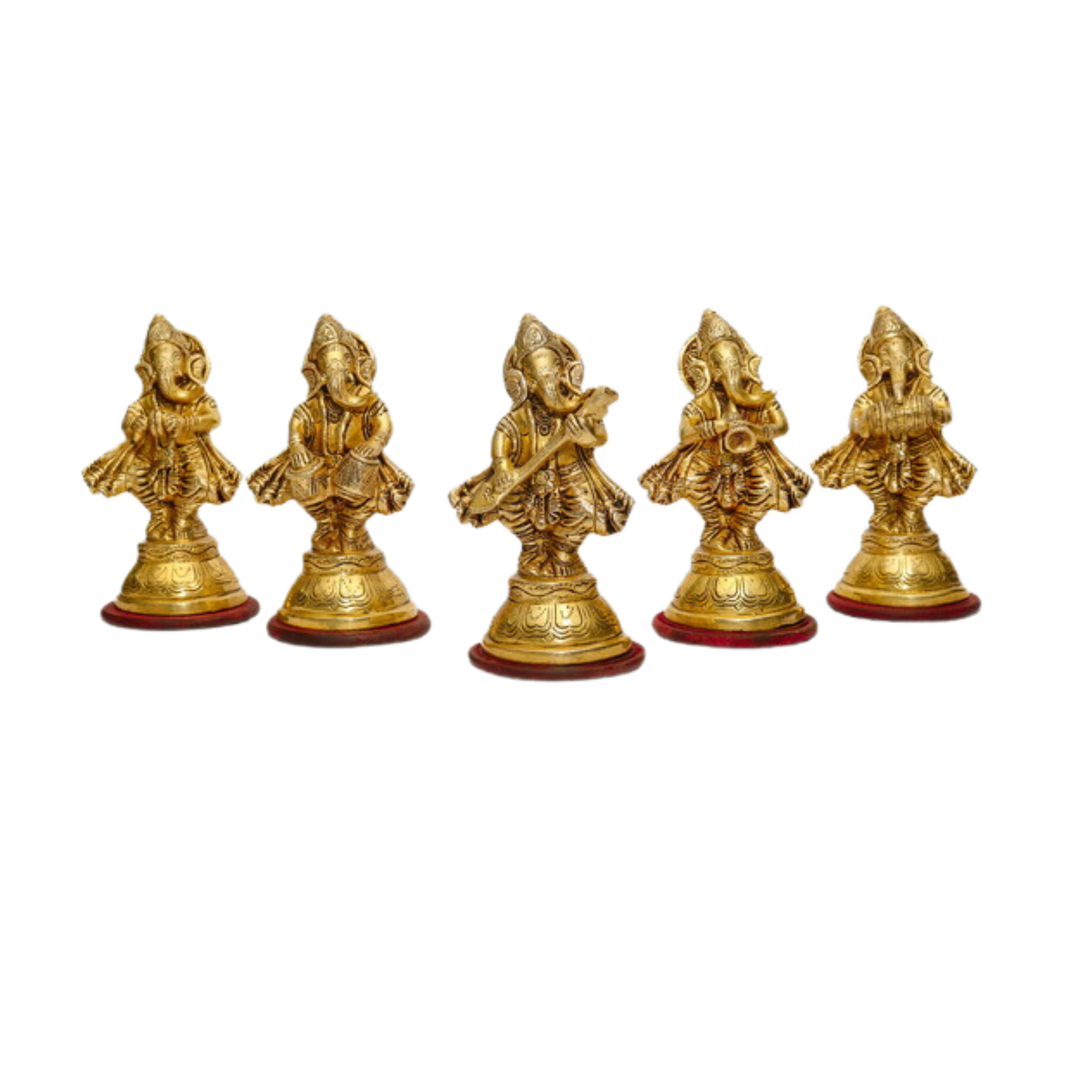 Brass Home Accent with Lord Ganesha Musicians Design (Set of 5) #PIG-1017